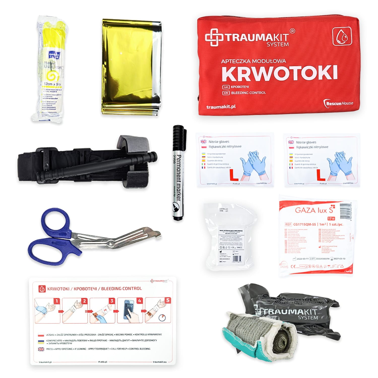 AedMax - Trauma Kit K - Modulares Erste Hilfe Set - Blutungen - schwarzes Tourniquet