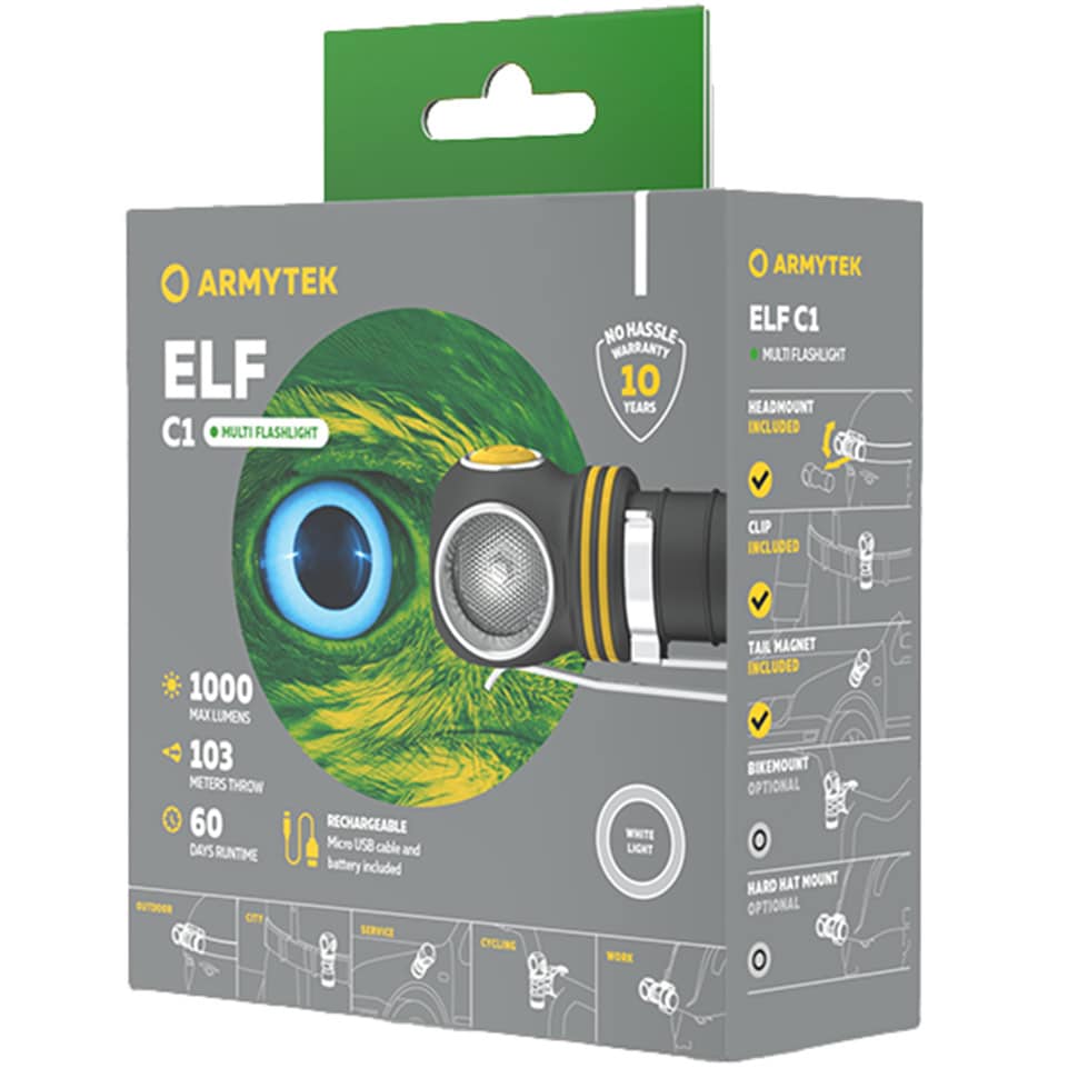 Armytek - Elf C1 Micro-USB White 4in1 - Stirn- und Winkellampe - 1000 Lumen