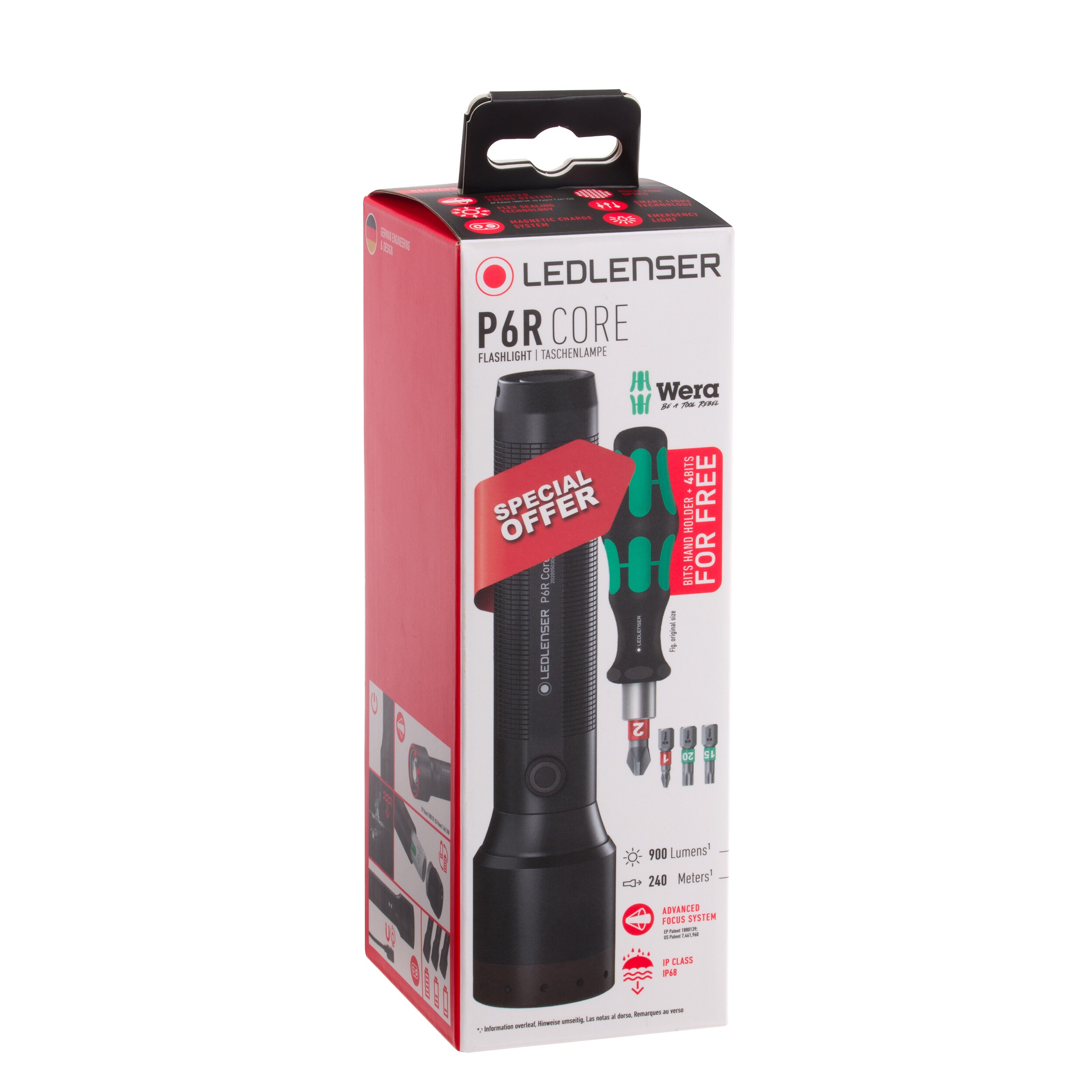Ledlenser - P6R Core Taschenlampe + Wera Bit Set - 900 Lumen