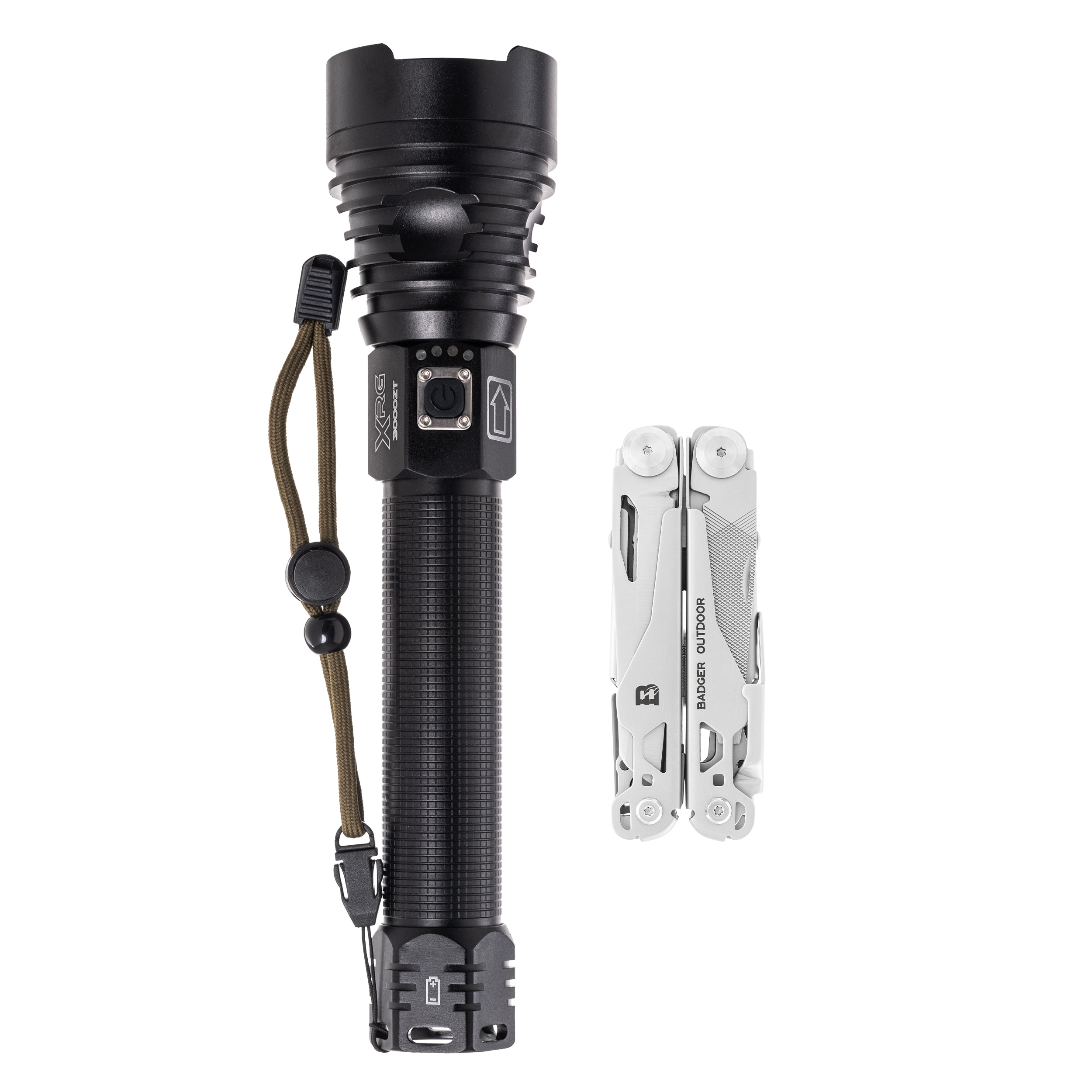 XRG 3000 Zoom Thrower Akku-Taschenlampe - 3000 Lumen + Badger Outdoor Solid Multitool - Set