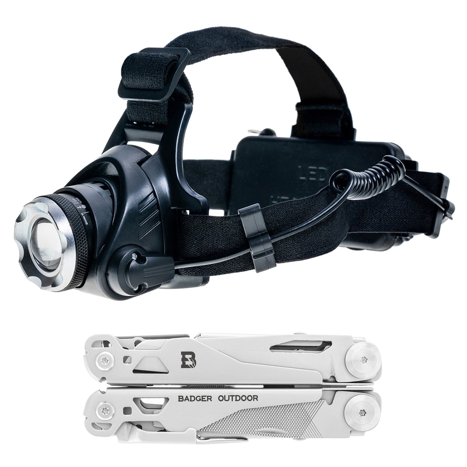Badger Outdoor Solid Black Multitool + Stirnlampe XRG 200 - Satz
