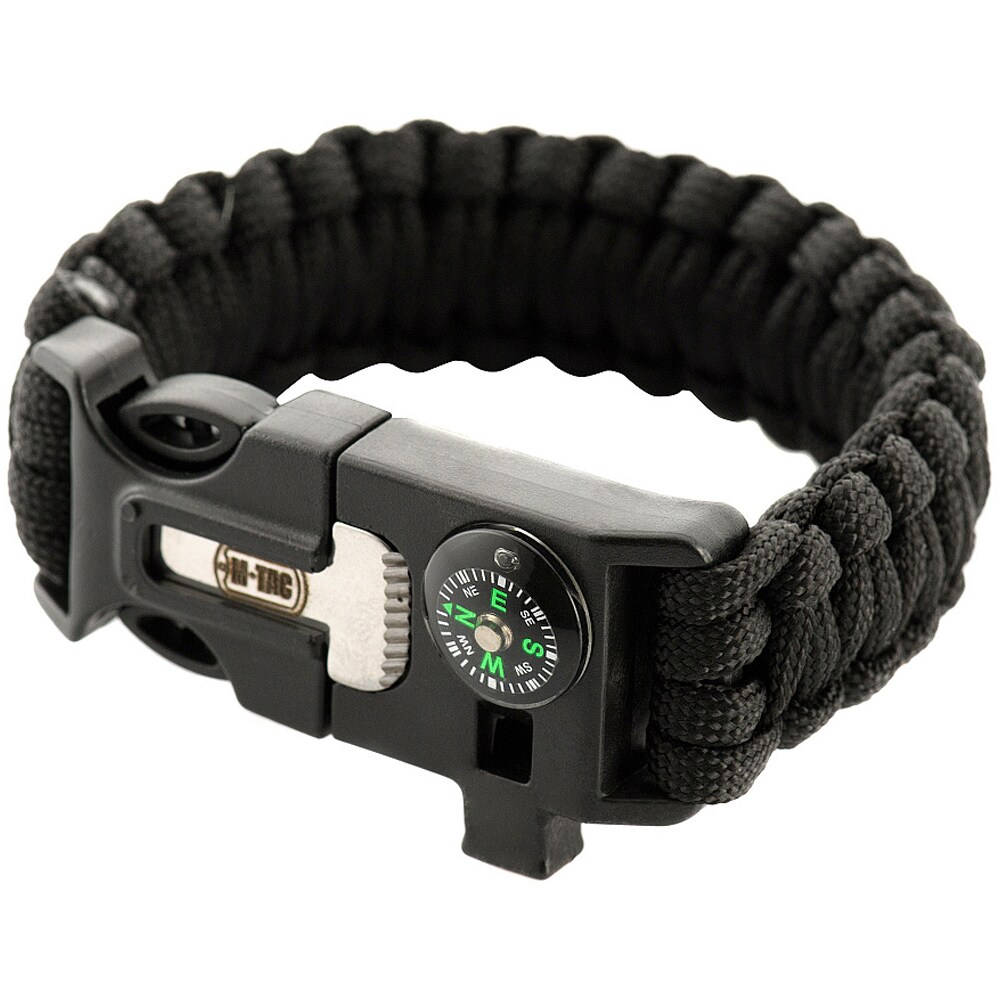 M-Tac - Survival-Armband aus Paracord mit Feuerstarter, Kompass und Pfeife - Black