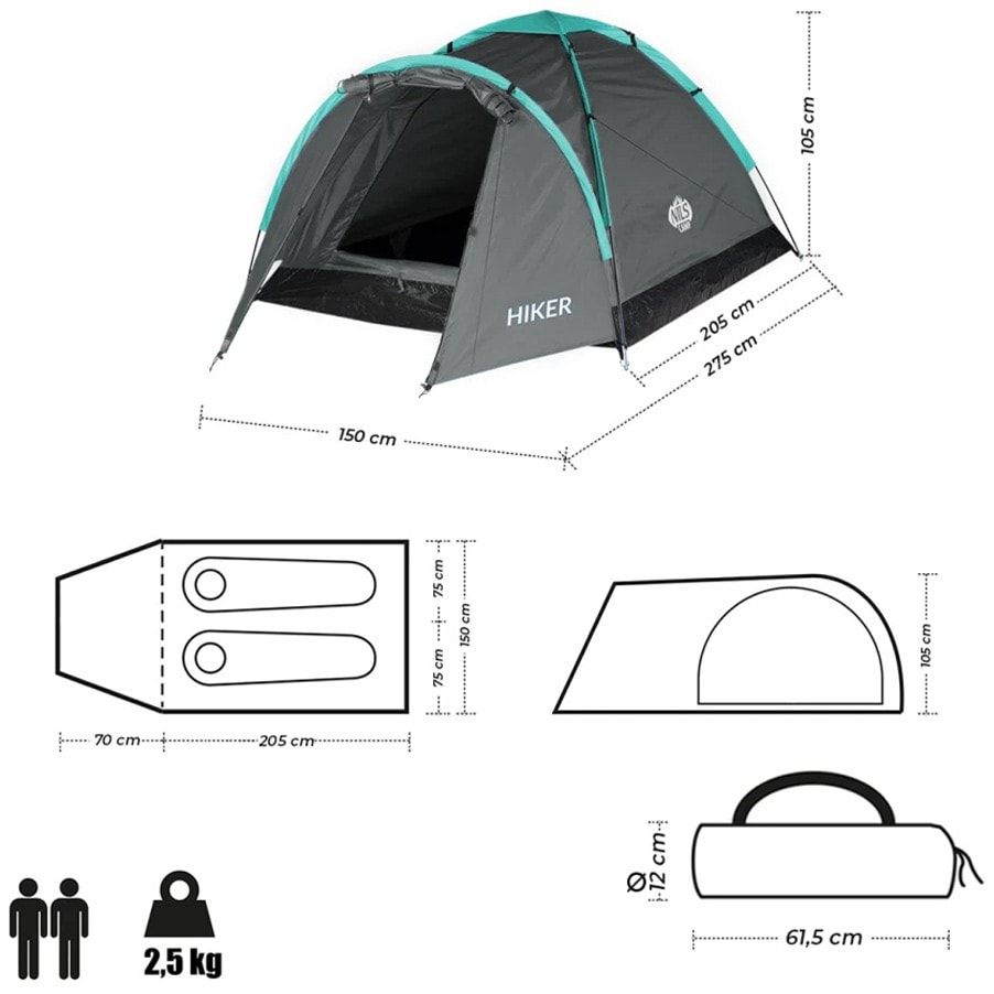 Nils Camp - Hiker NC6010 - 2-Personen-Zelt - Grau