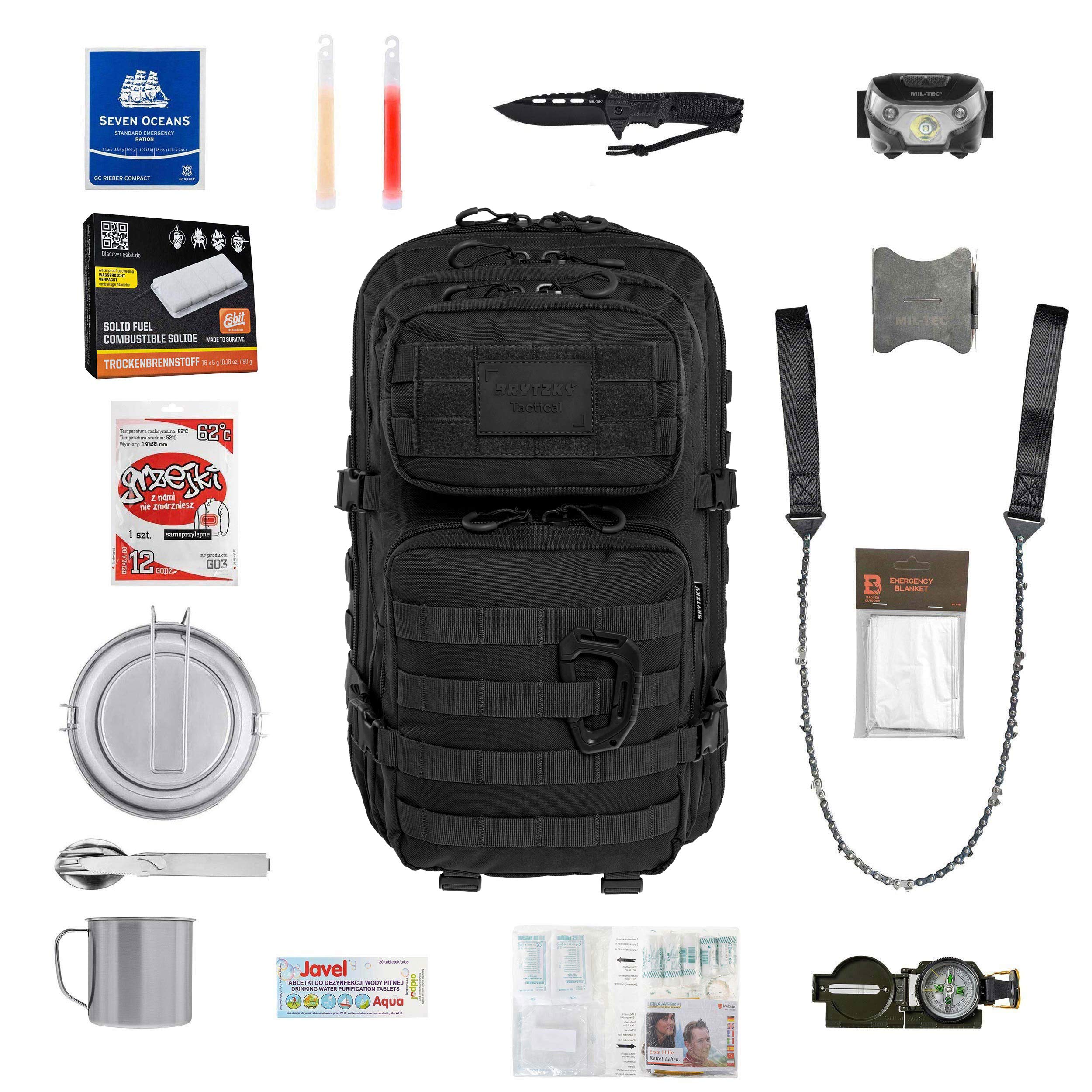 Brytzky Tactical Polygon Large 36 l Black Medium - Fluchtrucksack mit Zubehör - Black