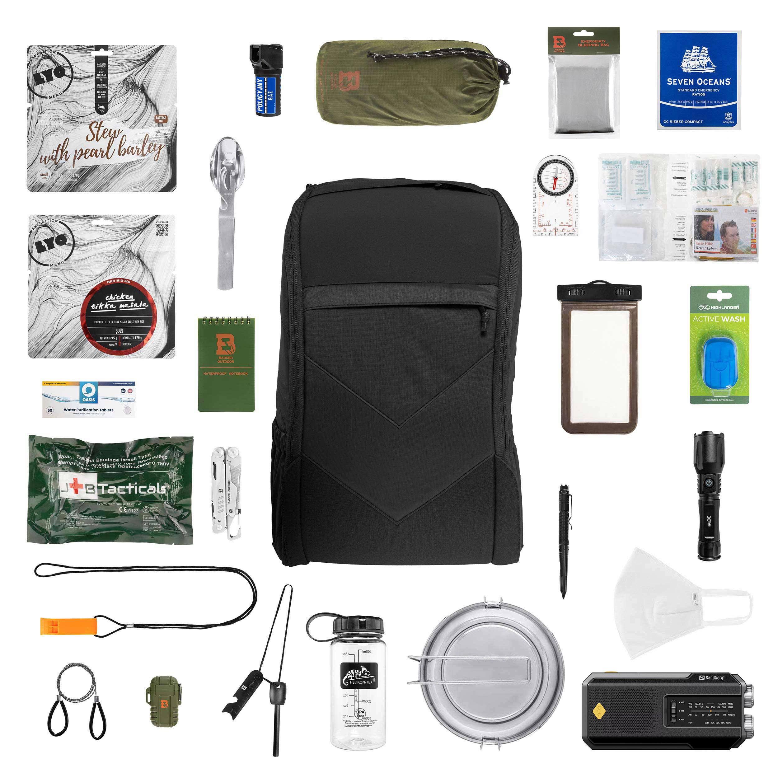 Helikon - Fluchtrucksack mit Zubehör Bail Out Backpack 25 l - Black