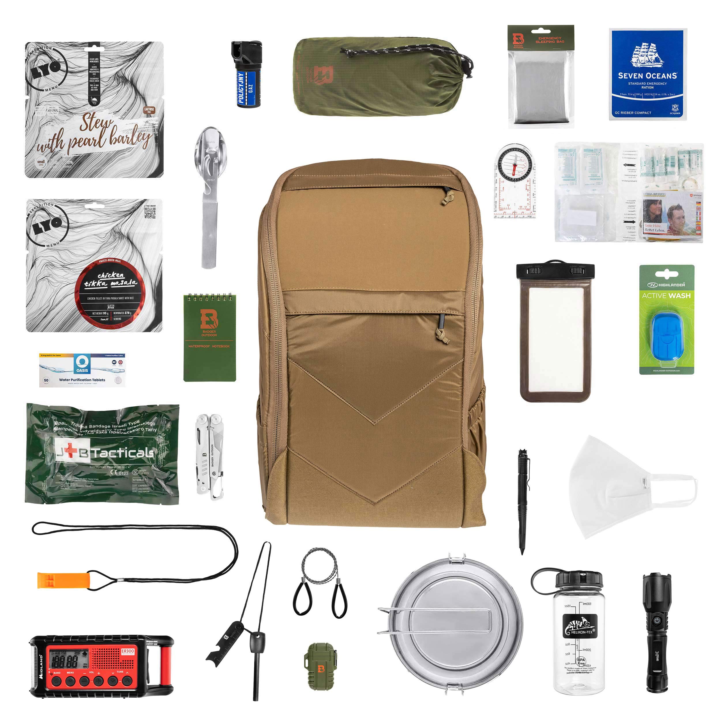 Helikon-Tex - Fluchtrucksack mit Zubehör Bail Out Backpack 25 l - Coyote