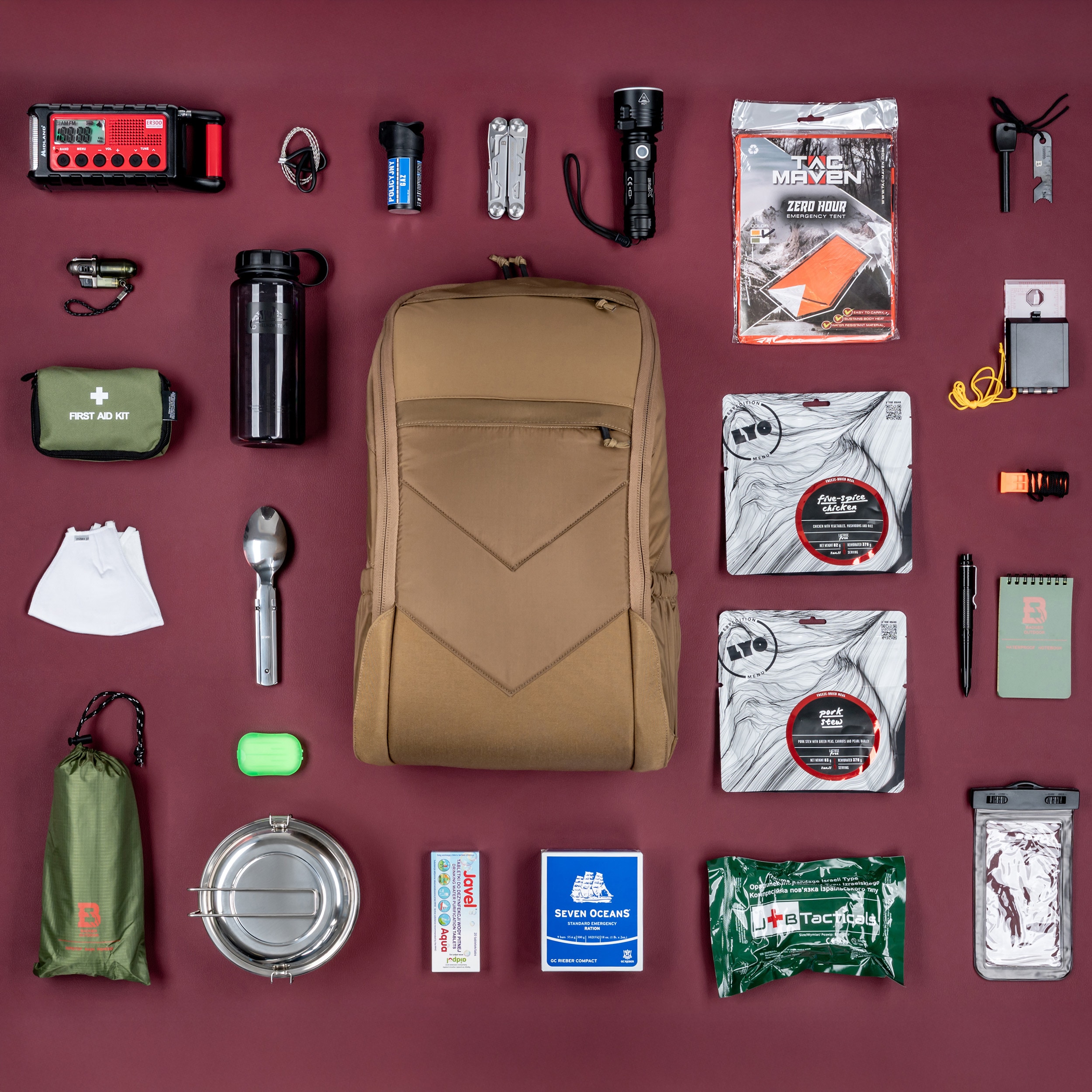 Helikon-Tex - Fluchtrucksack mit Zubehör Bail Out Backpack 25 l - Coyote