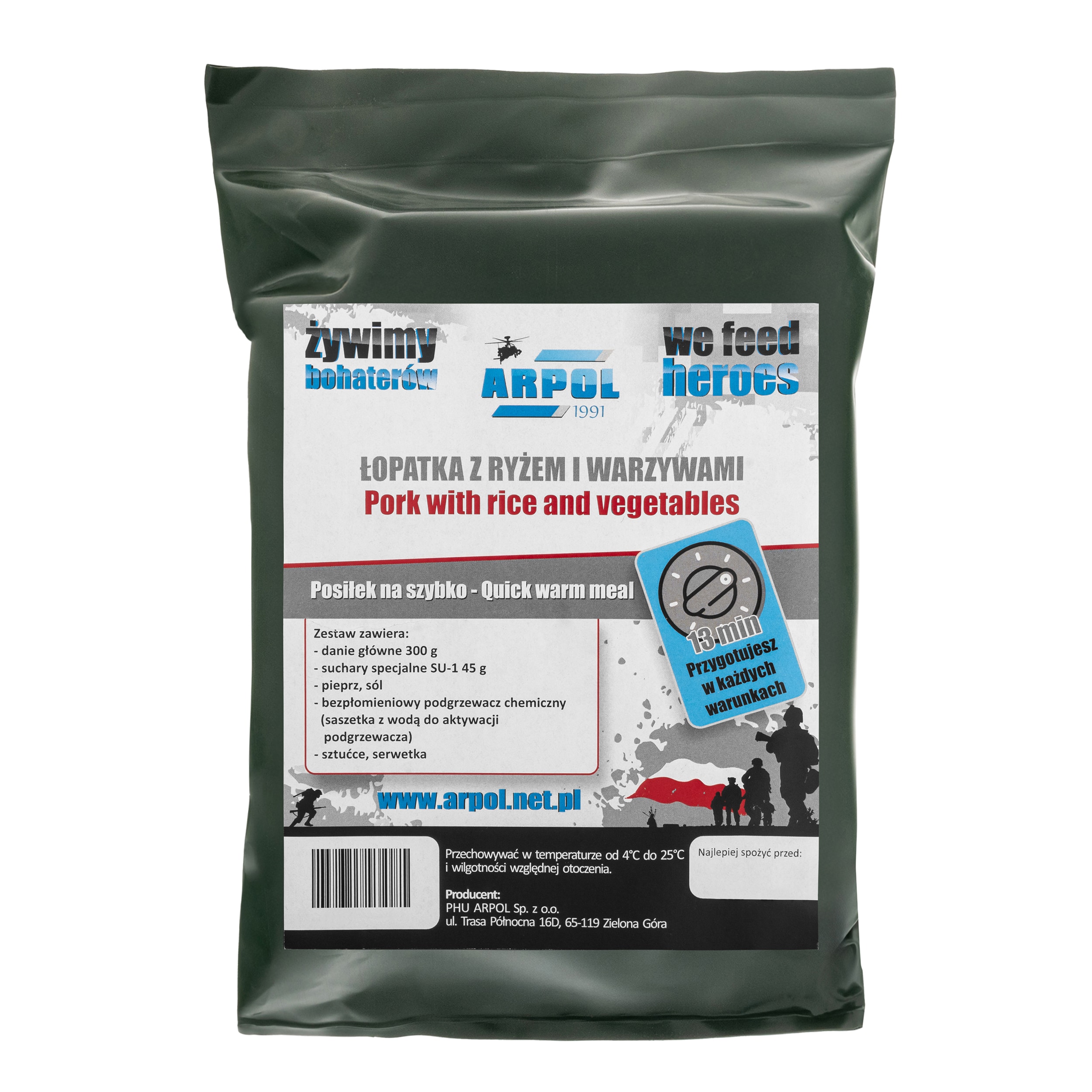 Arpol - Lebensmittelration - Schnelle Mahlzeit Nr. 4 - Schweineschulter mit Reis und Gemüse