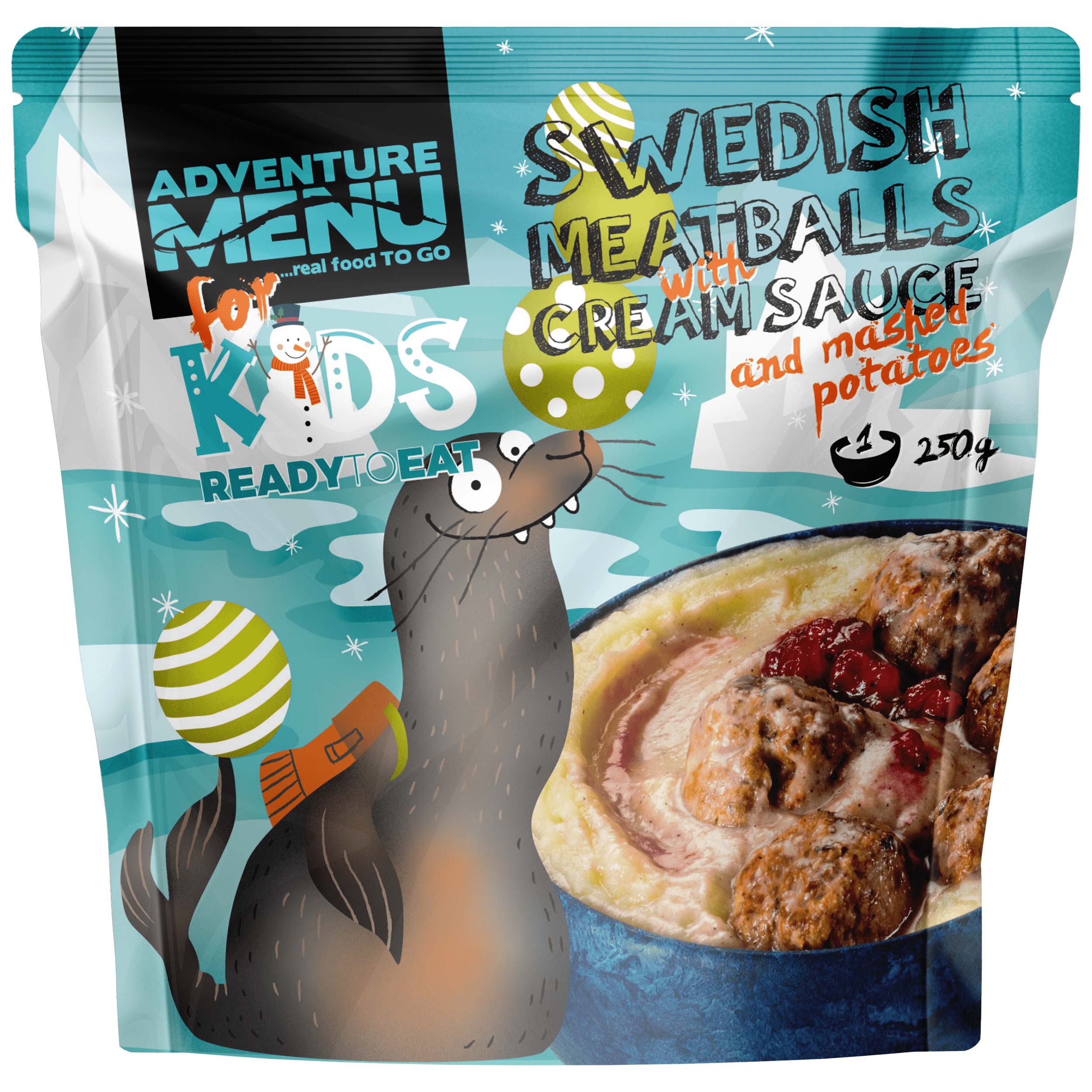 Adventure Menu - Kids - Fertiggericht - Schwedische Fleischklößchen mit Kartoffelpüree und Sahnesoße 250 g