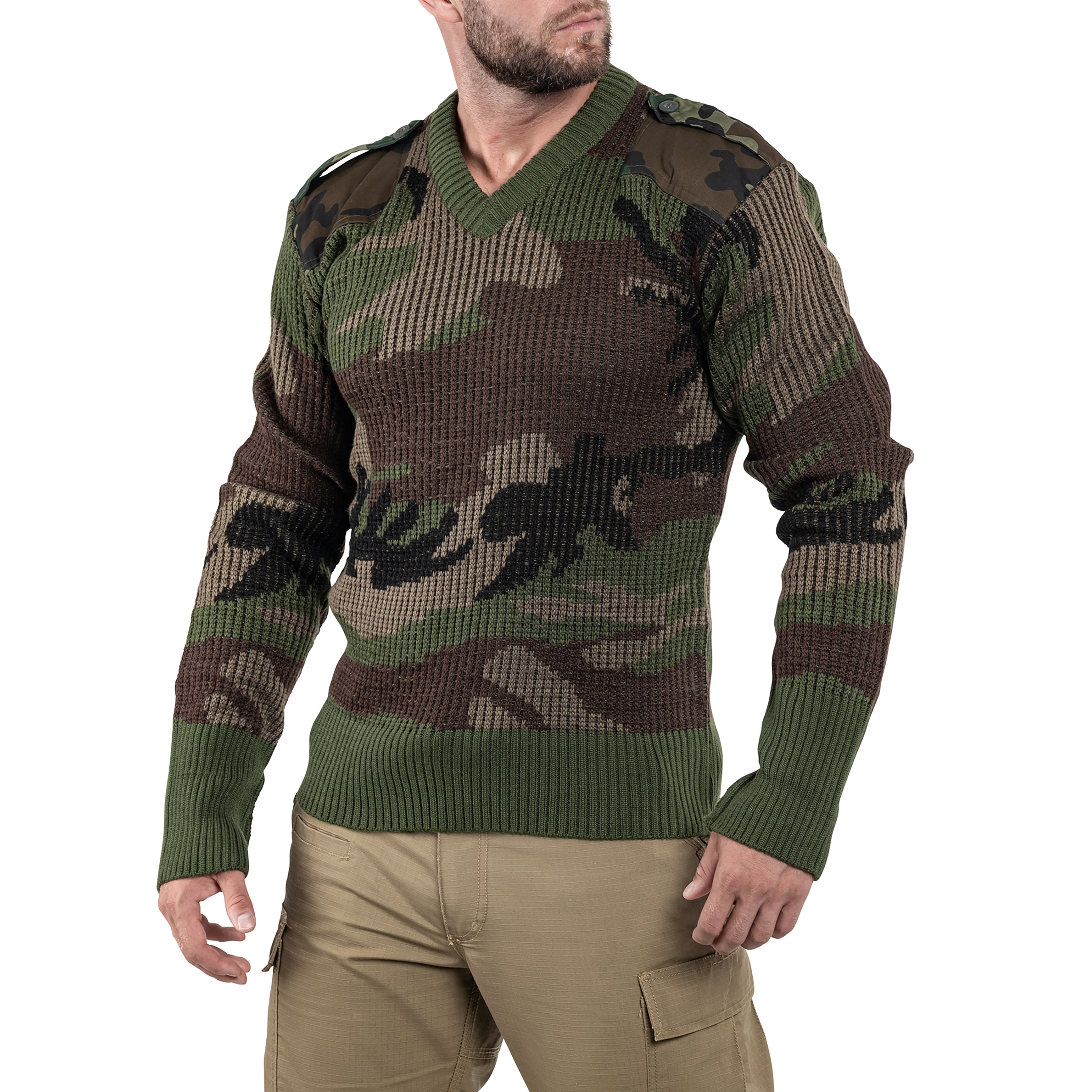  Surplus - Französische Armee V-Neck Pullover - wie neu - CCE Camo