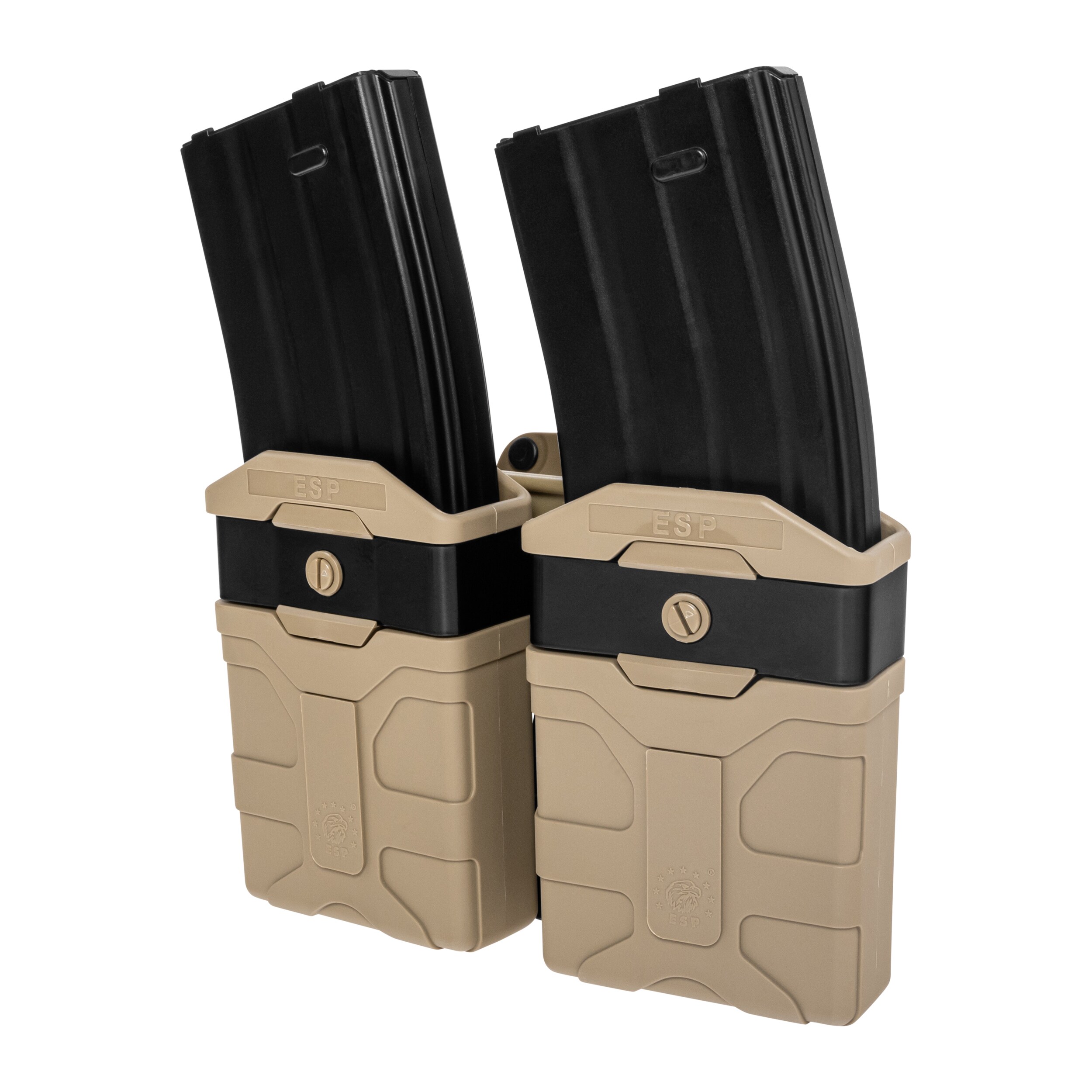 ESP - Doppel-Magazintasche, drehbar, mit Paddle-Befestigung für Magazine im Kaliber 5,56 mm - Khaki