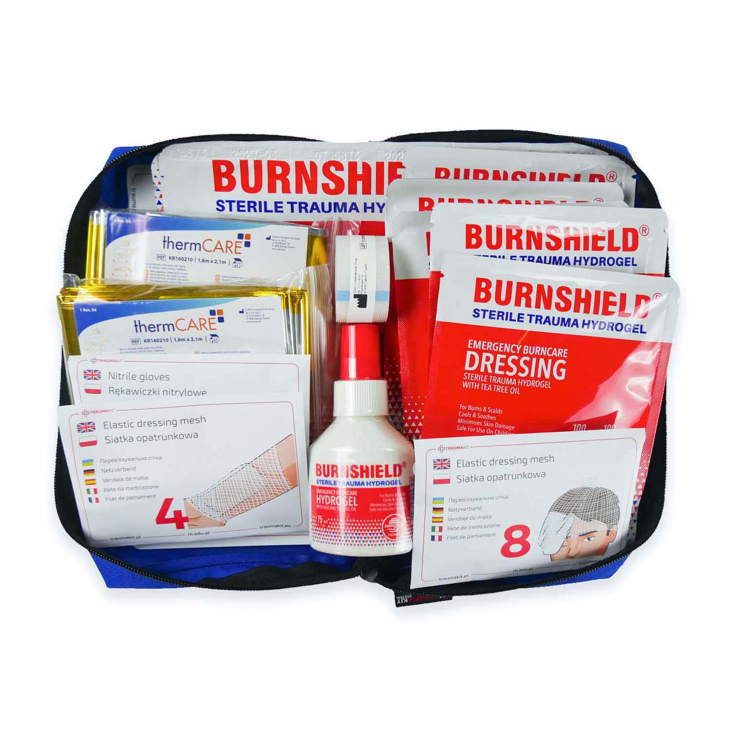 AedMax - Trauma Kit O - Modulares Erste-Hilfe-Set Blau - Burnshield Verbrennungen