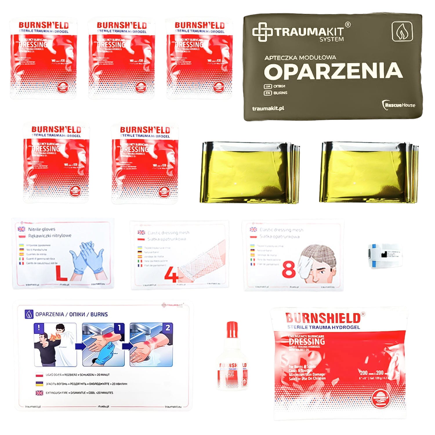 AedMax - Trauma Kit O - Modulares Erste-Hilfe-Set Grün - Burnshield Verbrennungen