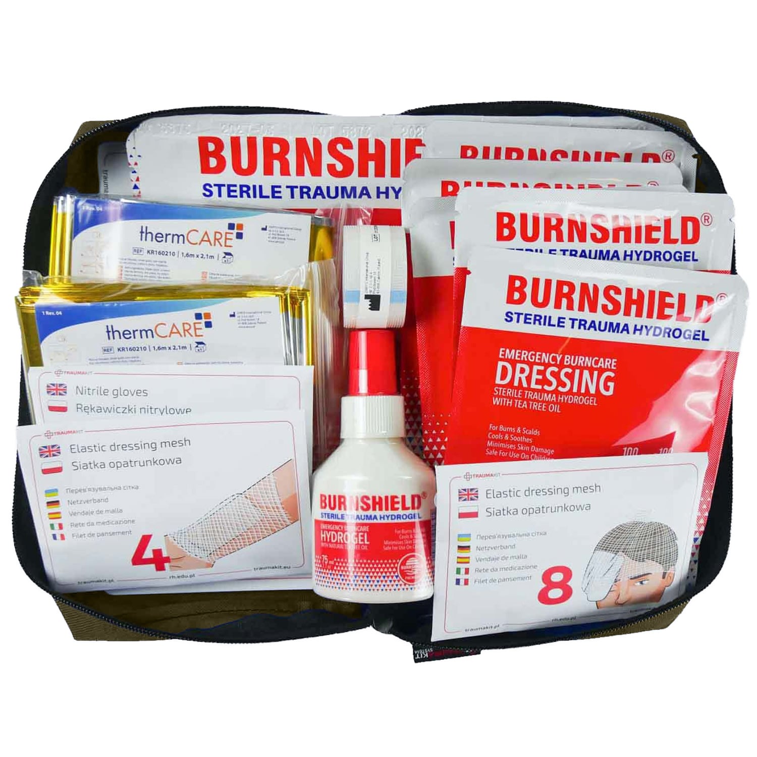 AedMax - Trauma Kit O - Modulares Erste-Hilfe-Set Grün - Burnshield Verbrennungen