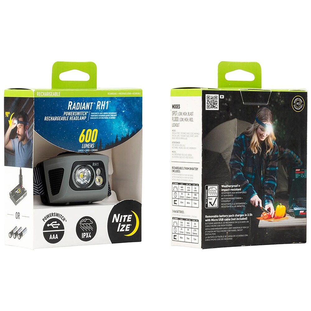 Nite Ize - Radiant RH1 Grey/Black Kopftaschenlampe - 600 Lumen