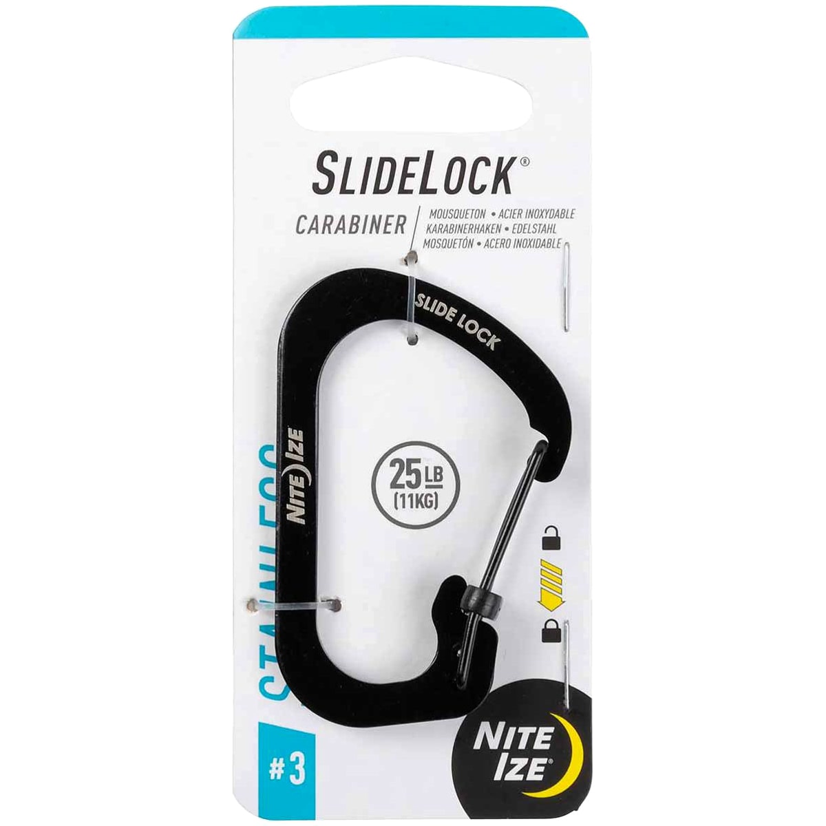 Nite Ize - SlideLock 3 Stainless Steel - Karabiner - Black