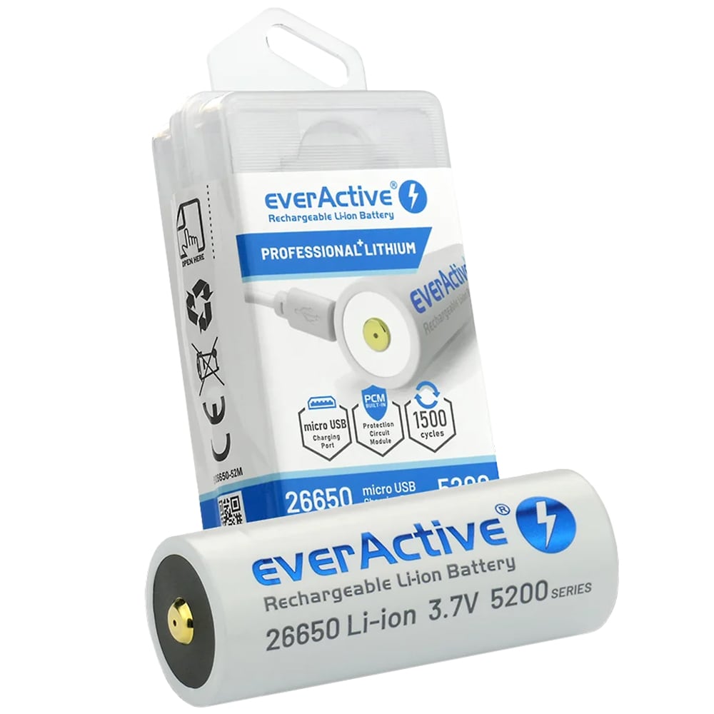 EverActive - 3,7 V 26650 Akku mit Sicherung - 5200 mAh