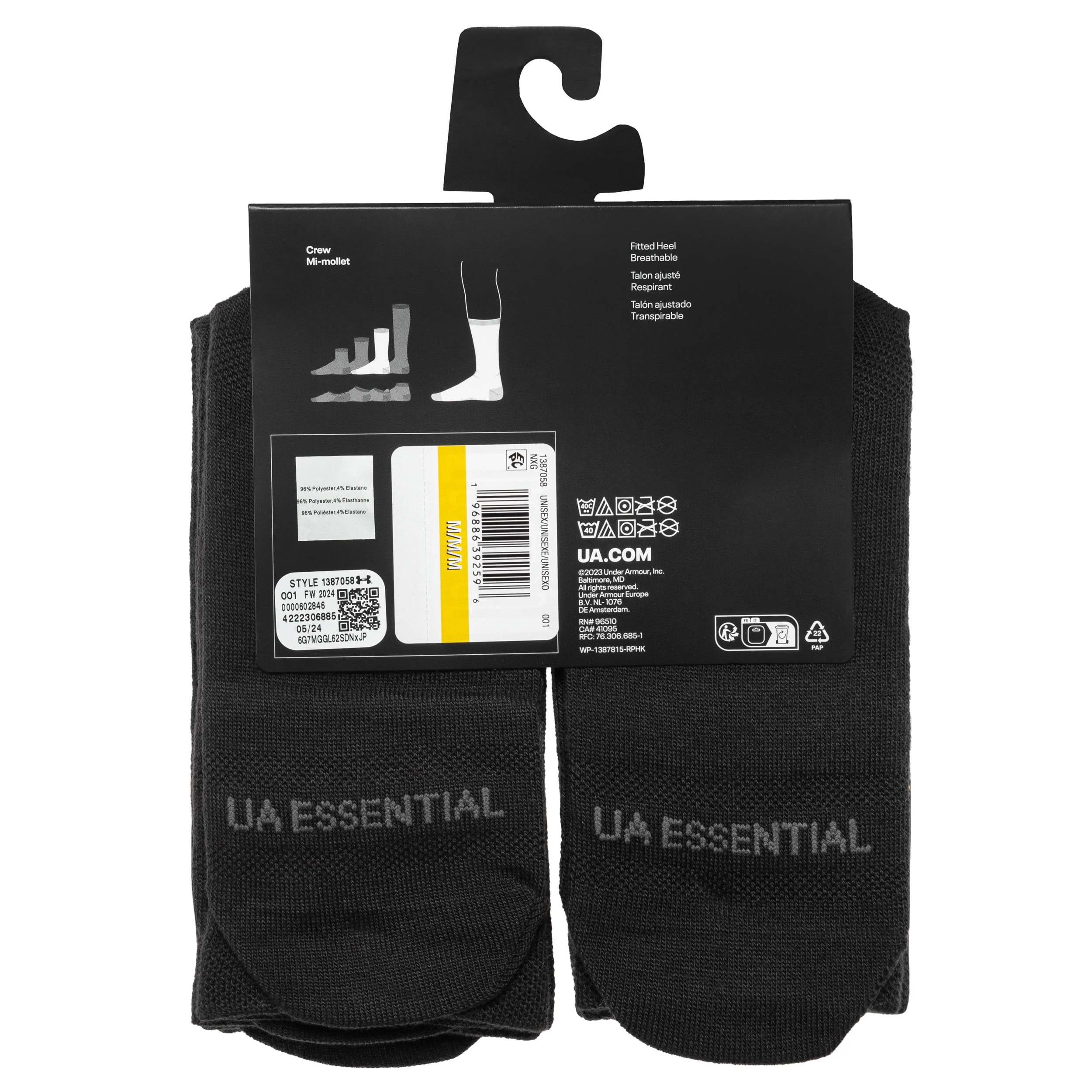 Under Armour - Essential Crew Sportsocken - 6 Paar - Black/Castlerock 