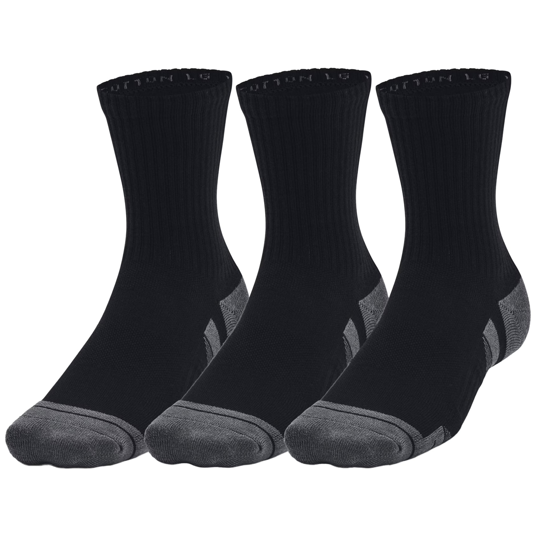 Under Armour - Performance Cotton Mid-Crew Black Socken - 3 Paare