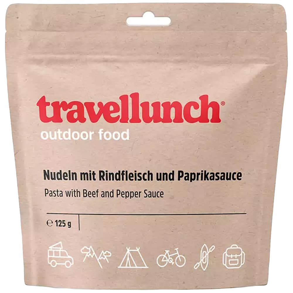 Travellunch -  Gefriergetrocknetes Lebensmittel - Nudeln mit Rindfleisch und Pfeffersauce 125 g