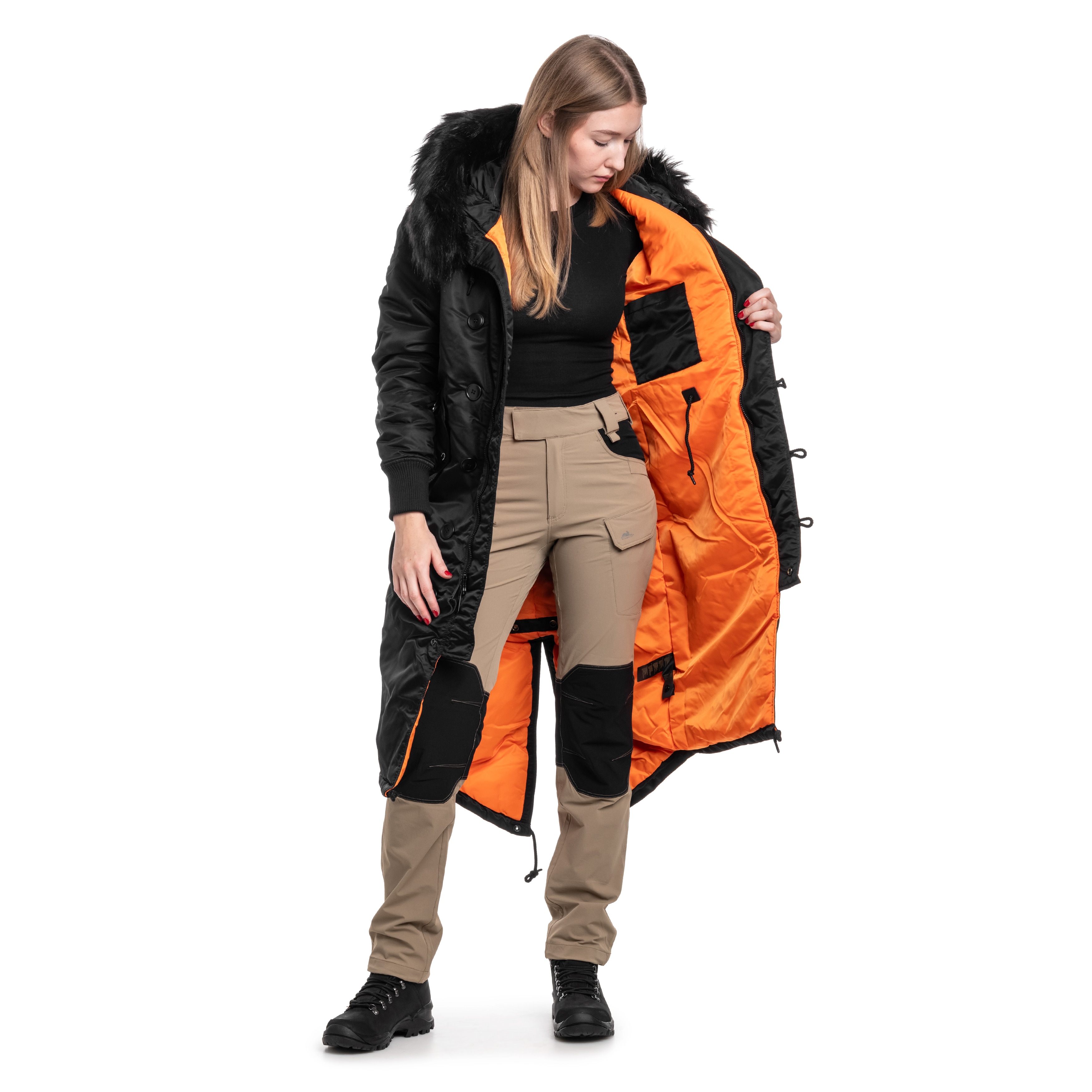 Alpha Industries - Women's Long Fishtail Jacke - Schwarz