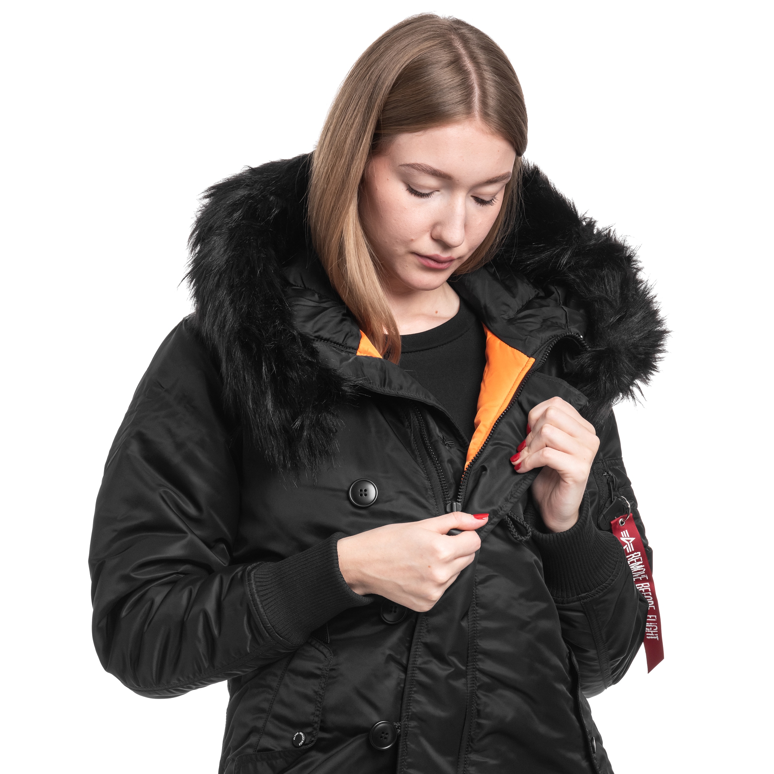 Alpha Industries - Women's Long Fishtail Jacke - Schwarz