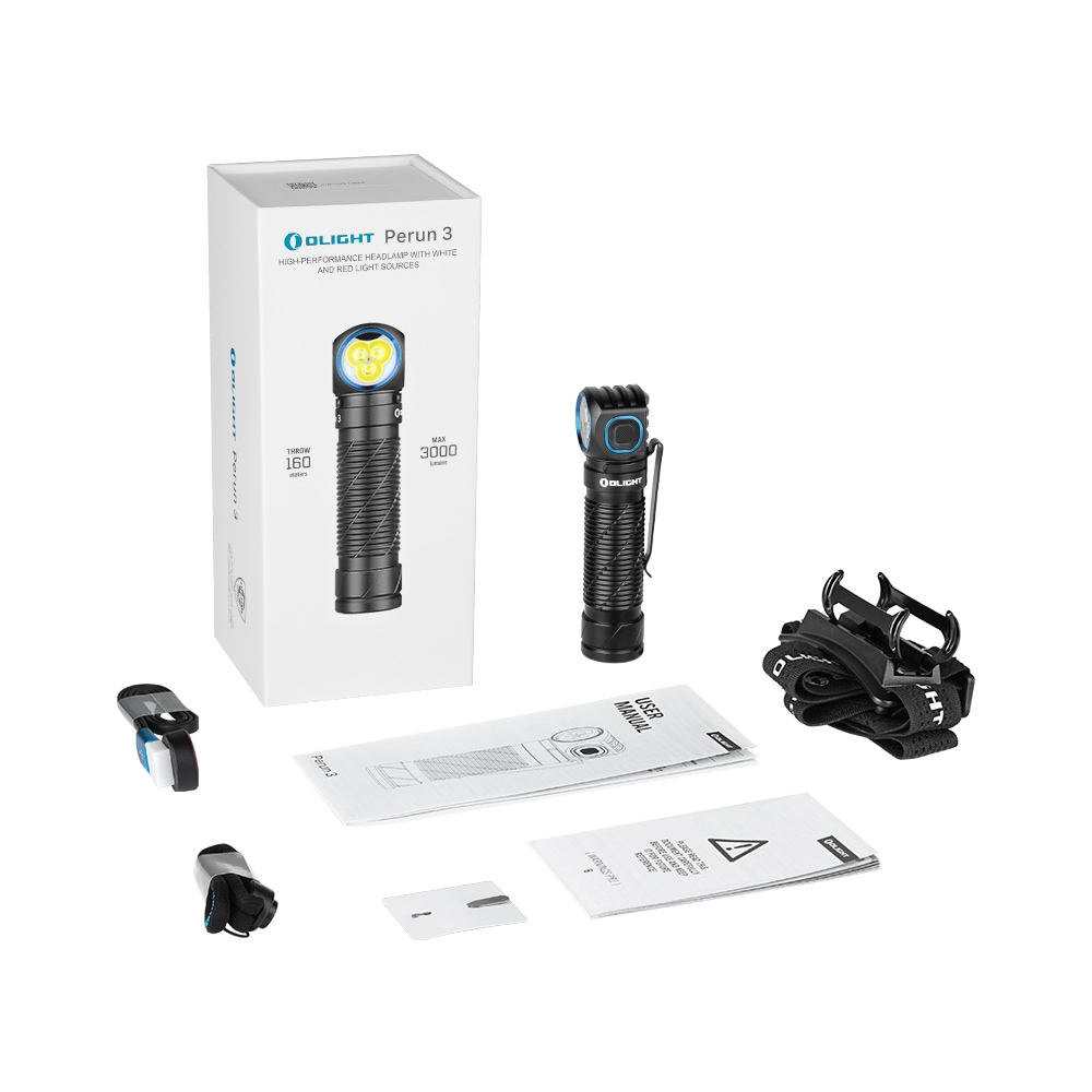 Olight - Perun 3 Black Kopf- und Winkeltaschenlampe mit Stirnband - 3000 Lumen