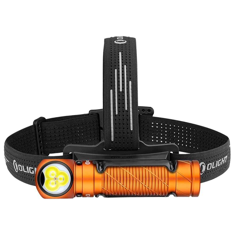 Olight - Perun 3 Orange Kopf- und Winkeltaschenlampe mit Stirnband - 3000 Lumen