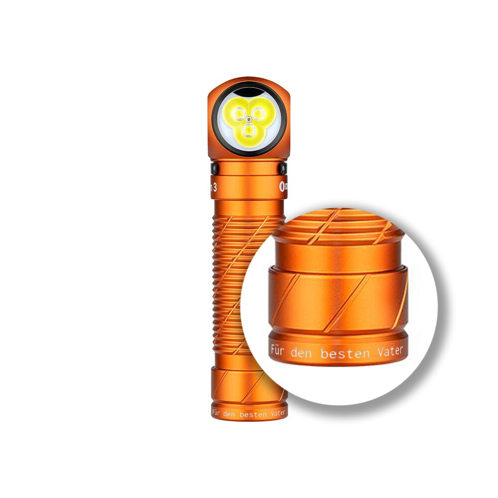 Olight - Perun 3 Orange Kopf- und Winkeltaschenlampe mit Stirnband - 3000 Lumen