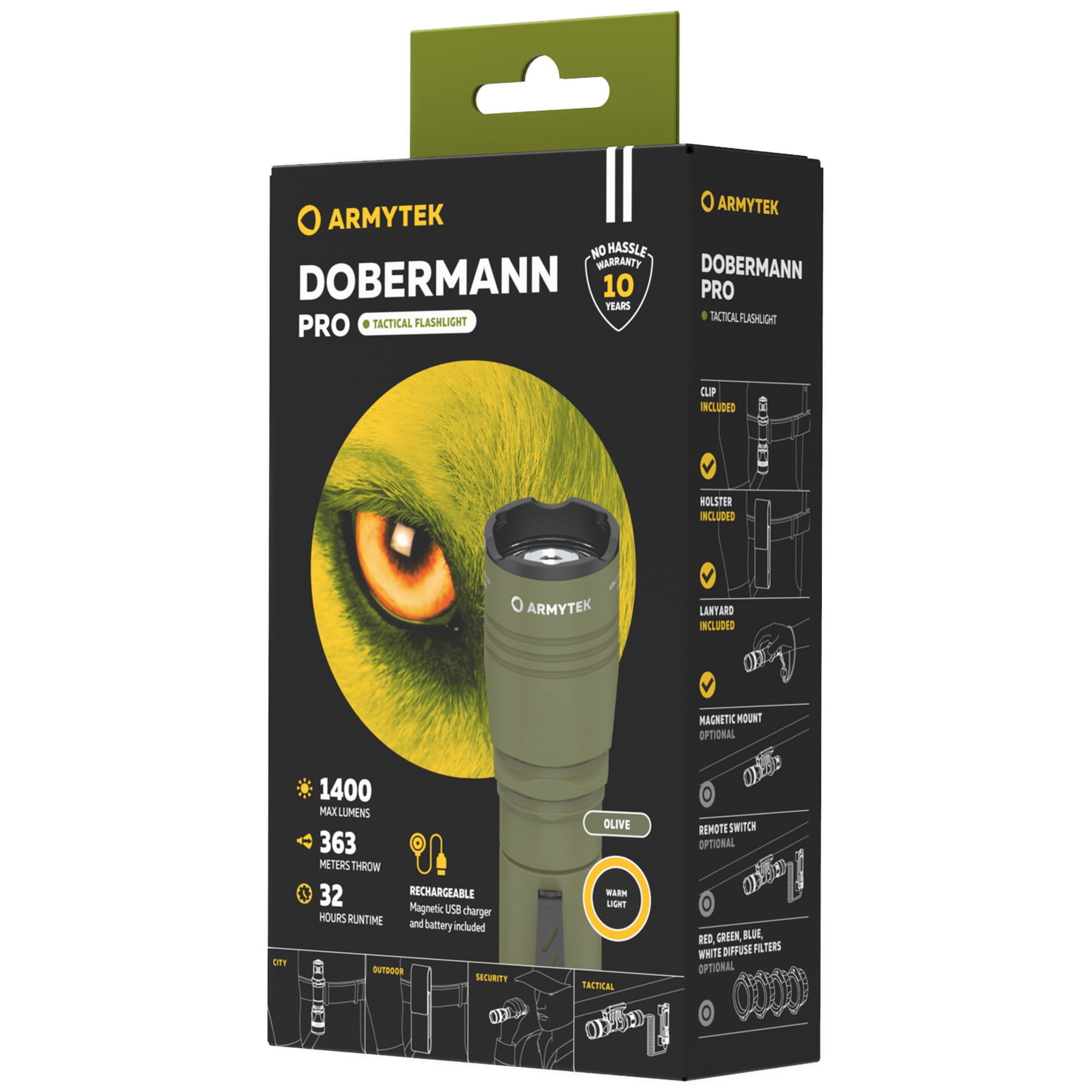 Armytek Dobermann Pro Magnet USB Warm Olive - Taschenlampe - 1400 Lumen