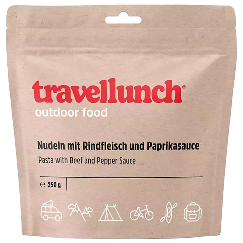 Travellunch - Gefriergetrocknetes Lebensmittel - Nudeln mit Rindfleisch und Pfeffersauce - 250 g