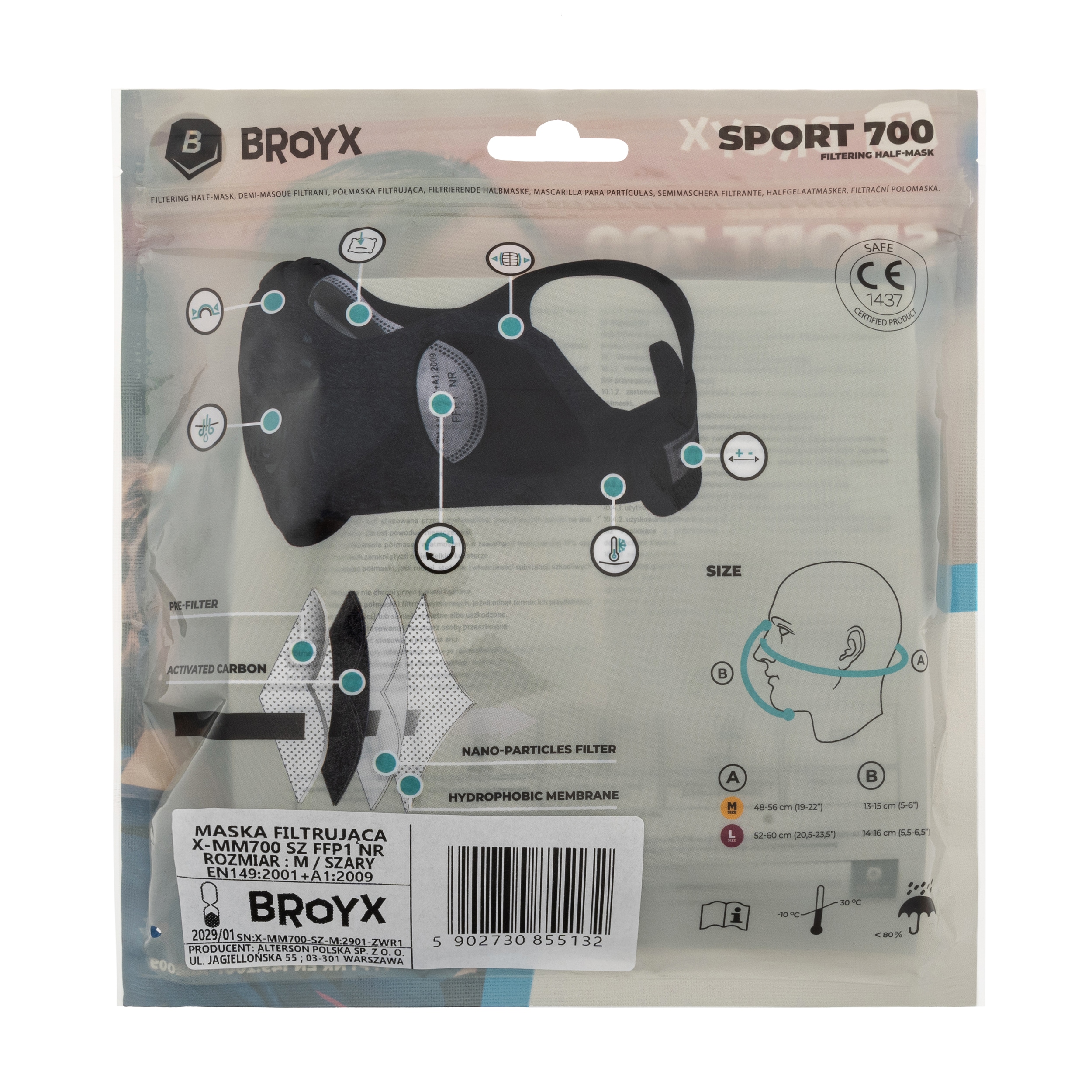 Broyx - Sport Delta - Anti-Smog-Maske - Grey