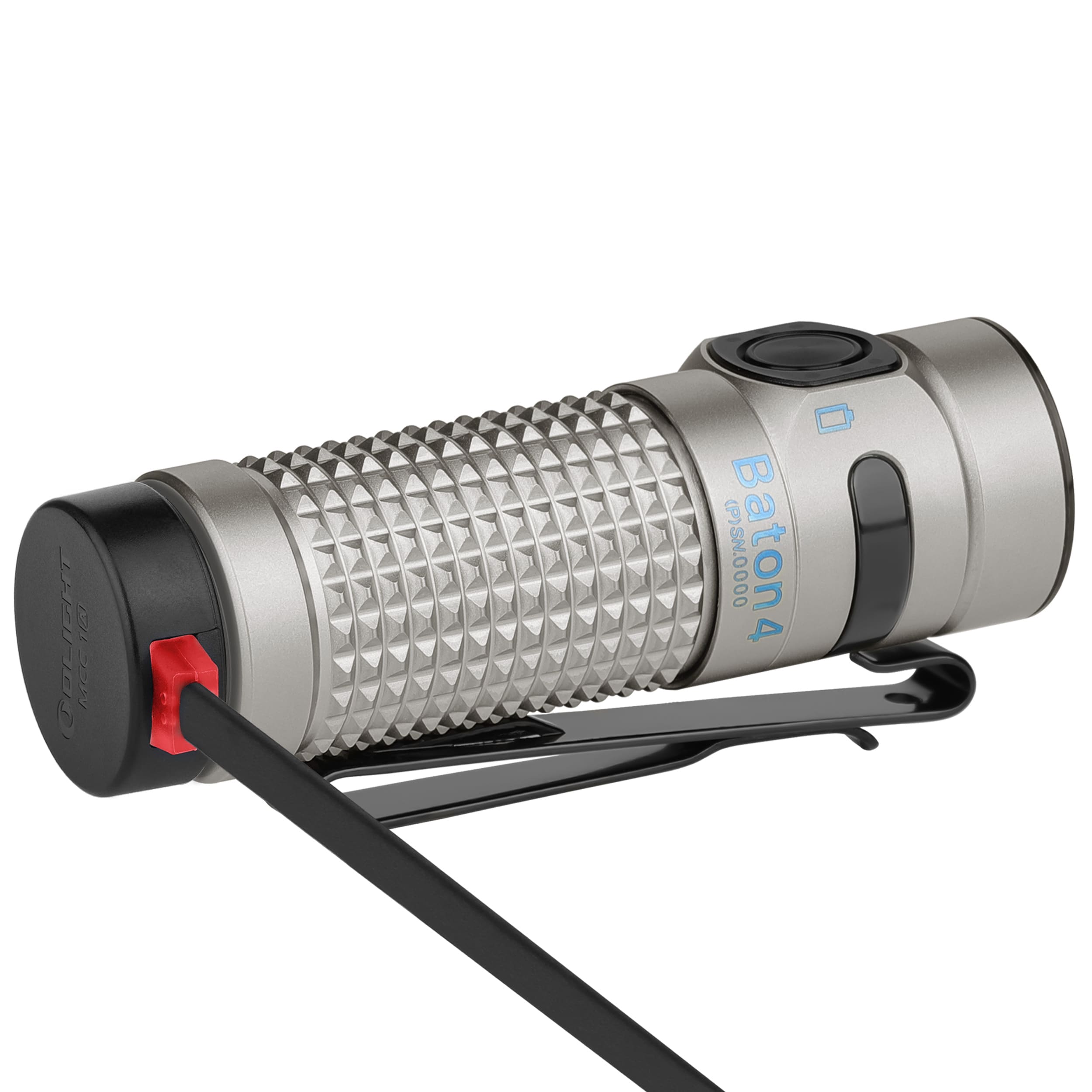 Olight - Baton 4 Premium Edition Titanium Taschenlampe - 1300 Lumen mit kabelloser Ladehülle