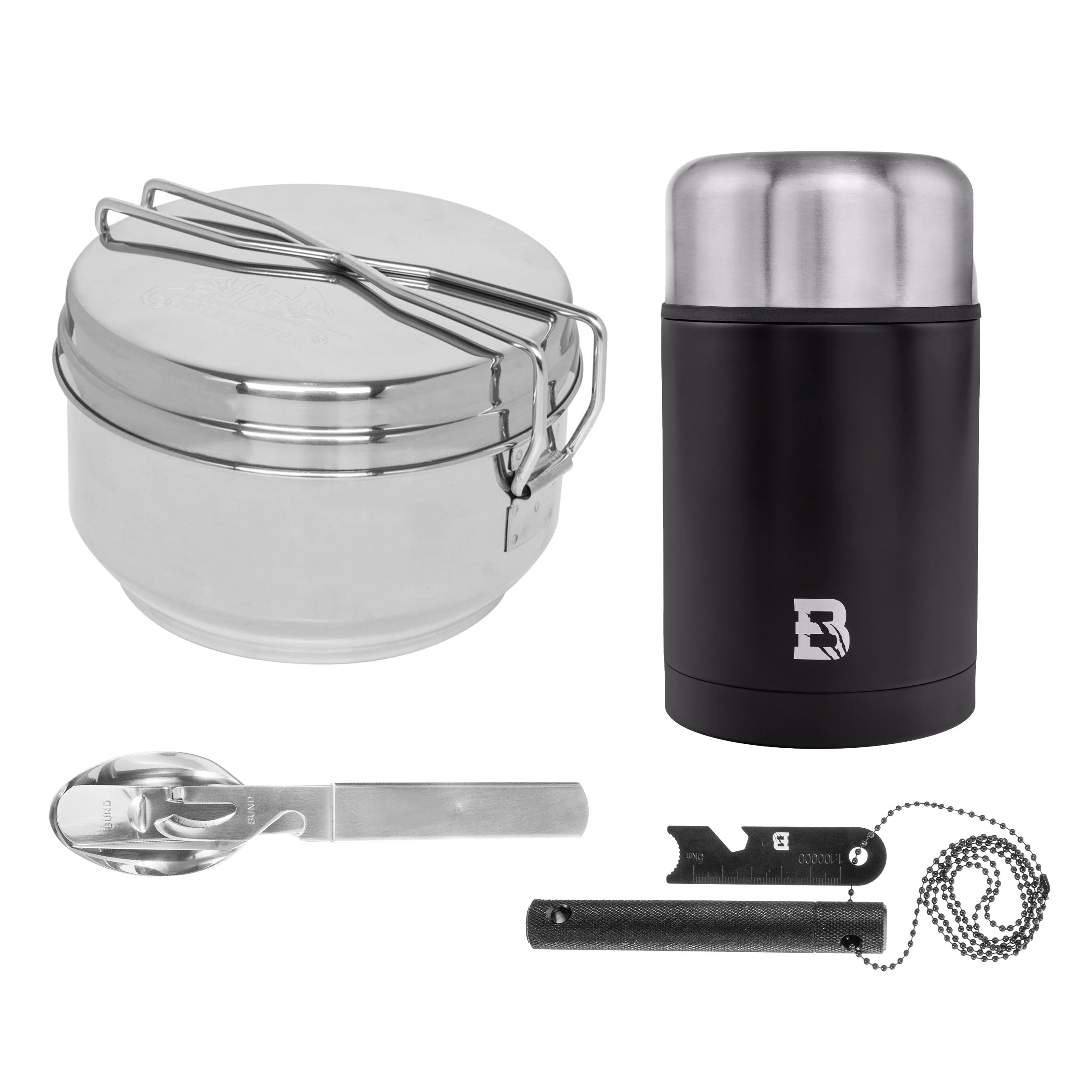 Badger Outdoor Food Jar Hot Pot Lunch Thermo-Essensbehälter 750 ml + Besteckset + Feldgeschirr + Feuerstarter - Set