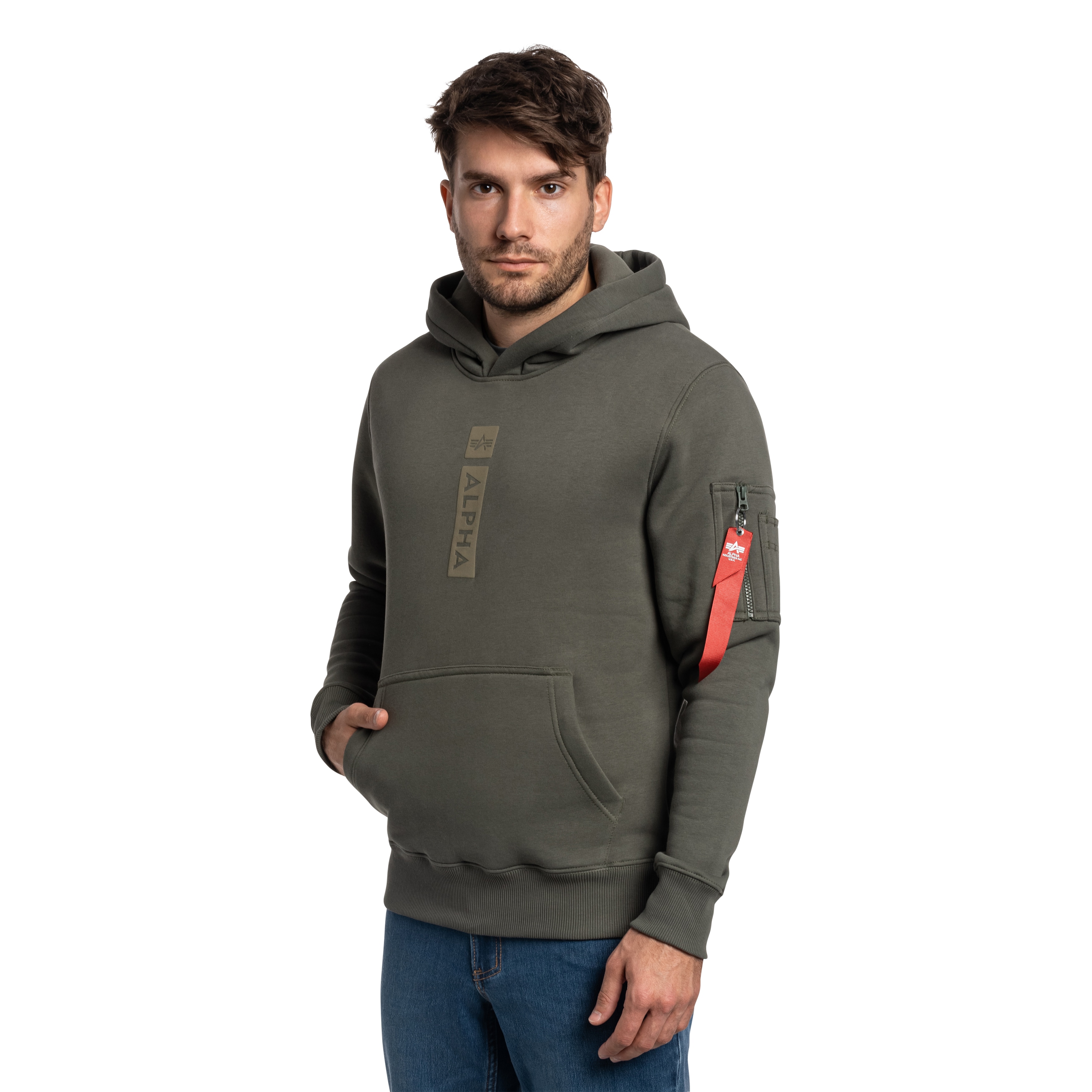 Alpha Industries - Alpha Puff Print Hoodie - Sweatshirt - Dark Olive