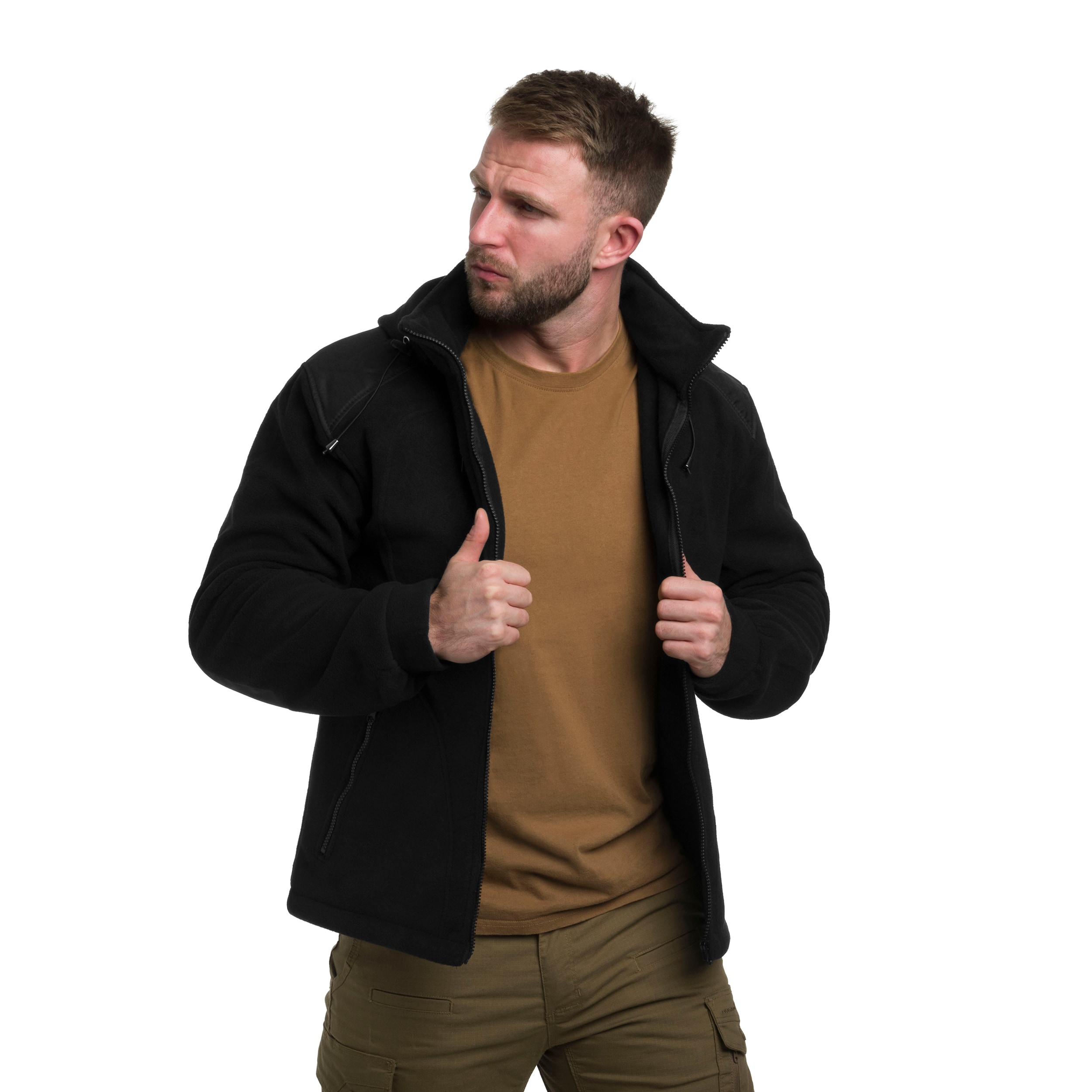 Militär Fleecejacke mit Kapuze - Black