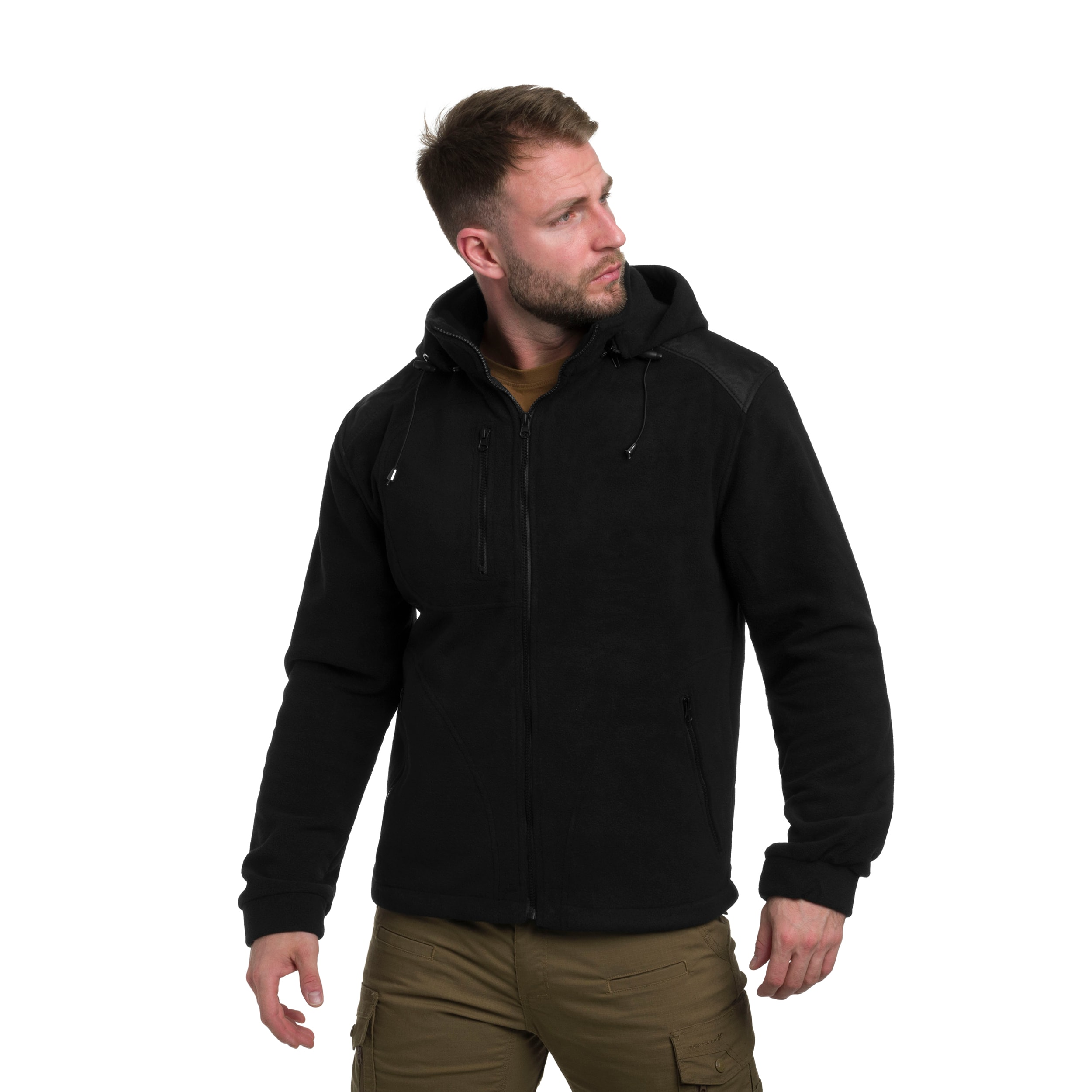 Militär Fleecejacke mit Kapuze - Black