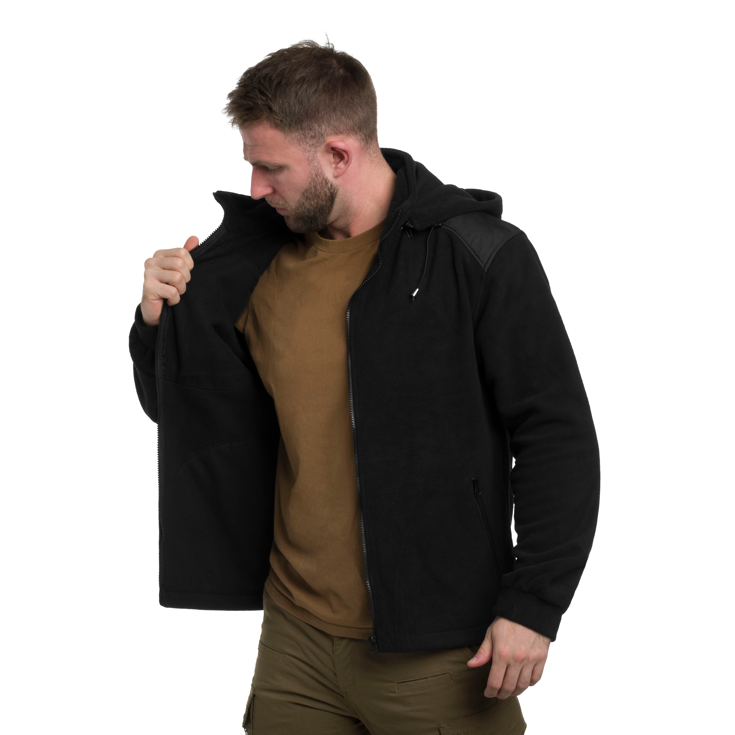 Militär Fleecejacke mit Kapuze - Black