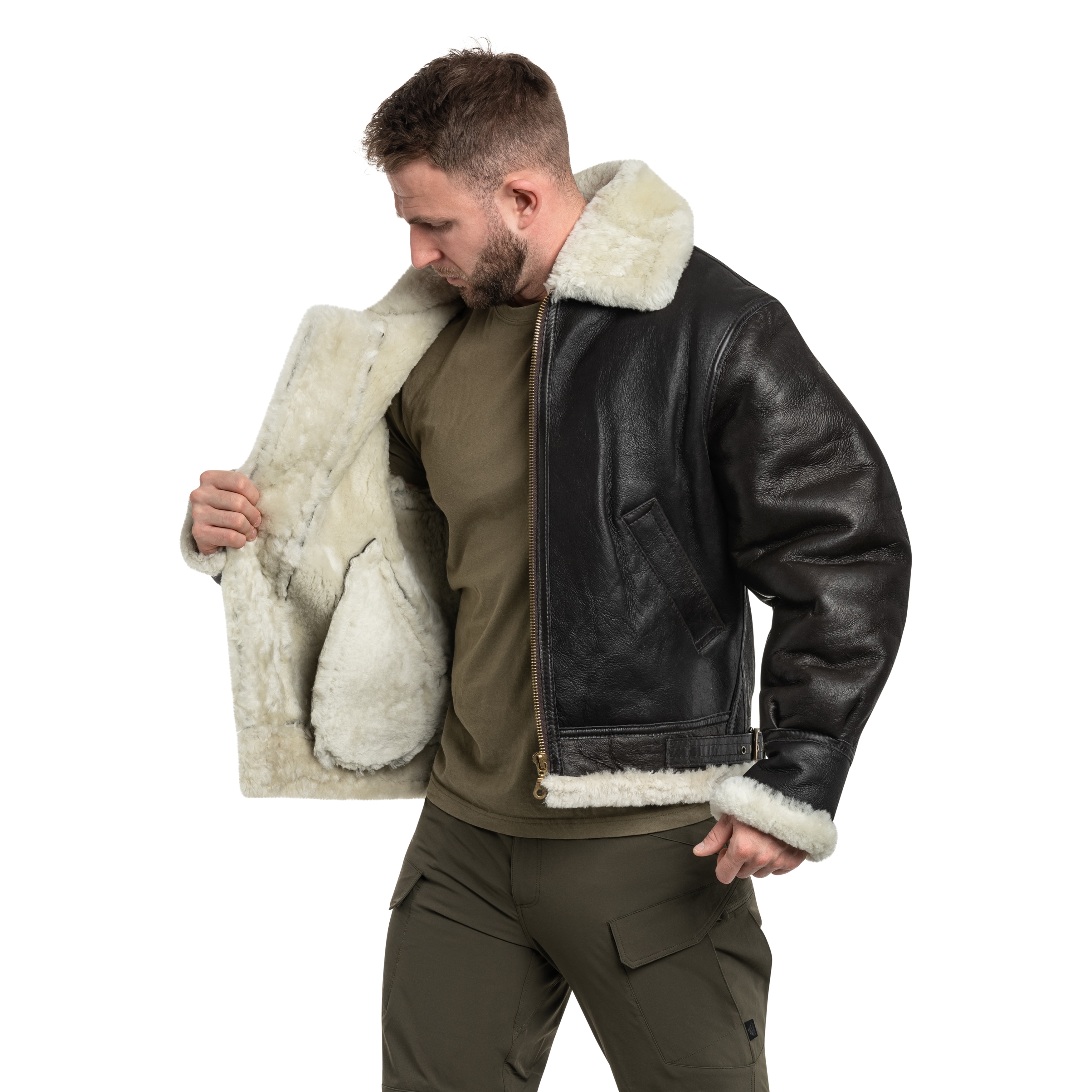 Mil-Tec - US B3 Sheepskin Leather Jacke - Brown