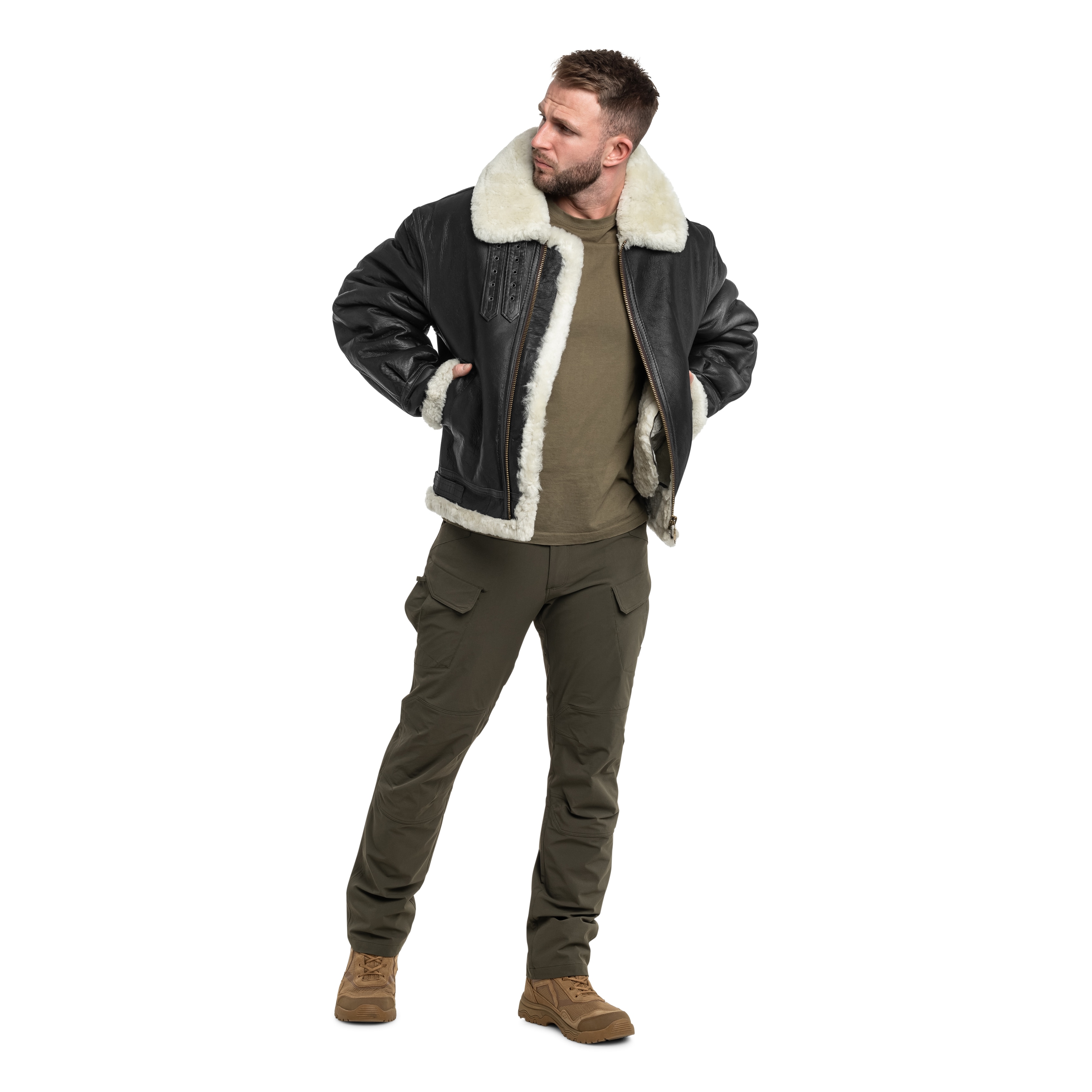 Mil-Tec - US B3 Sheepskin Leather Jacke - Brown