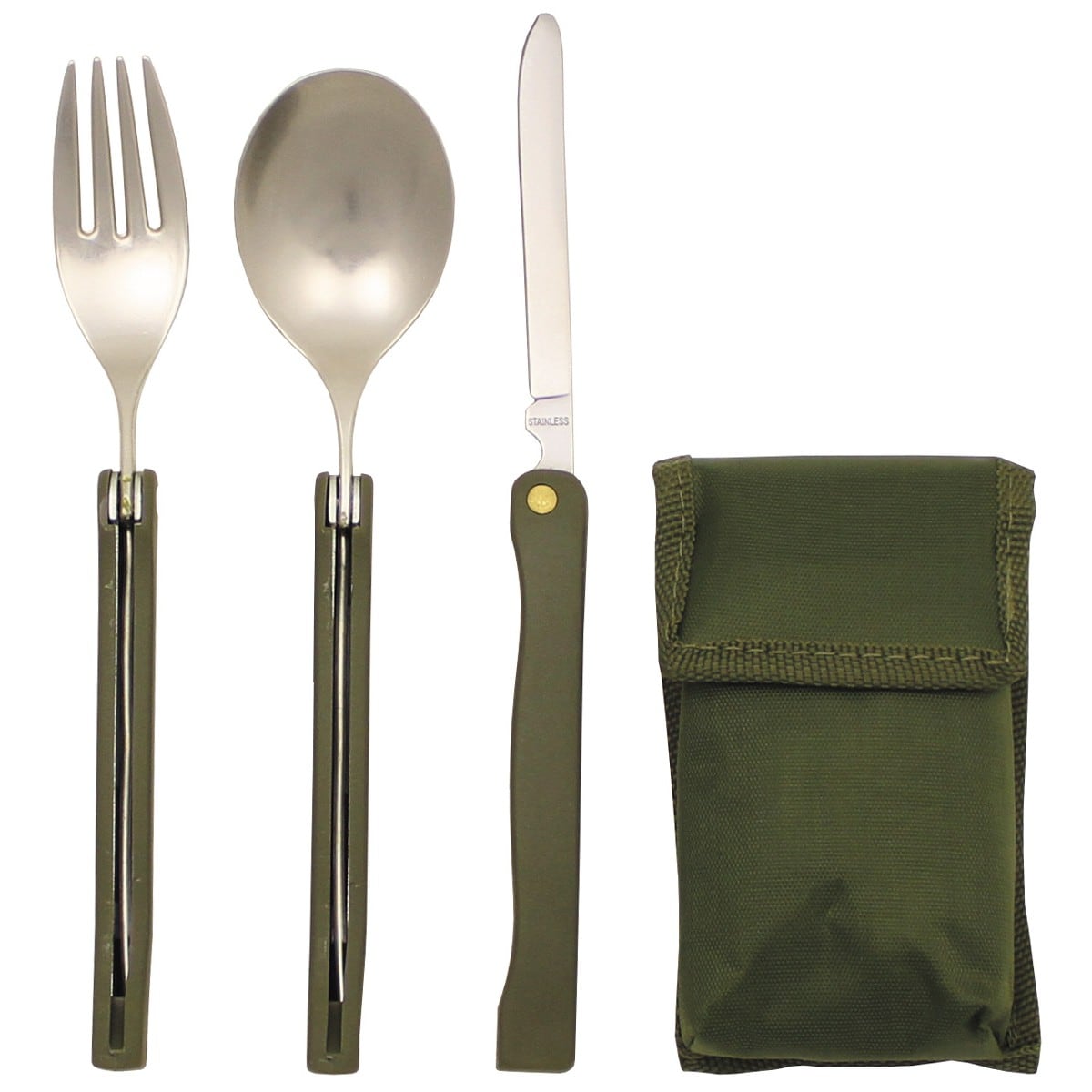 MFH - Cutlery Essbesteck-Set mit Hülle - Stainless Steel/Olive