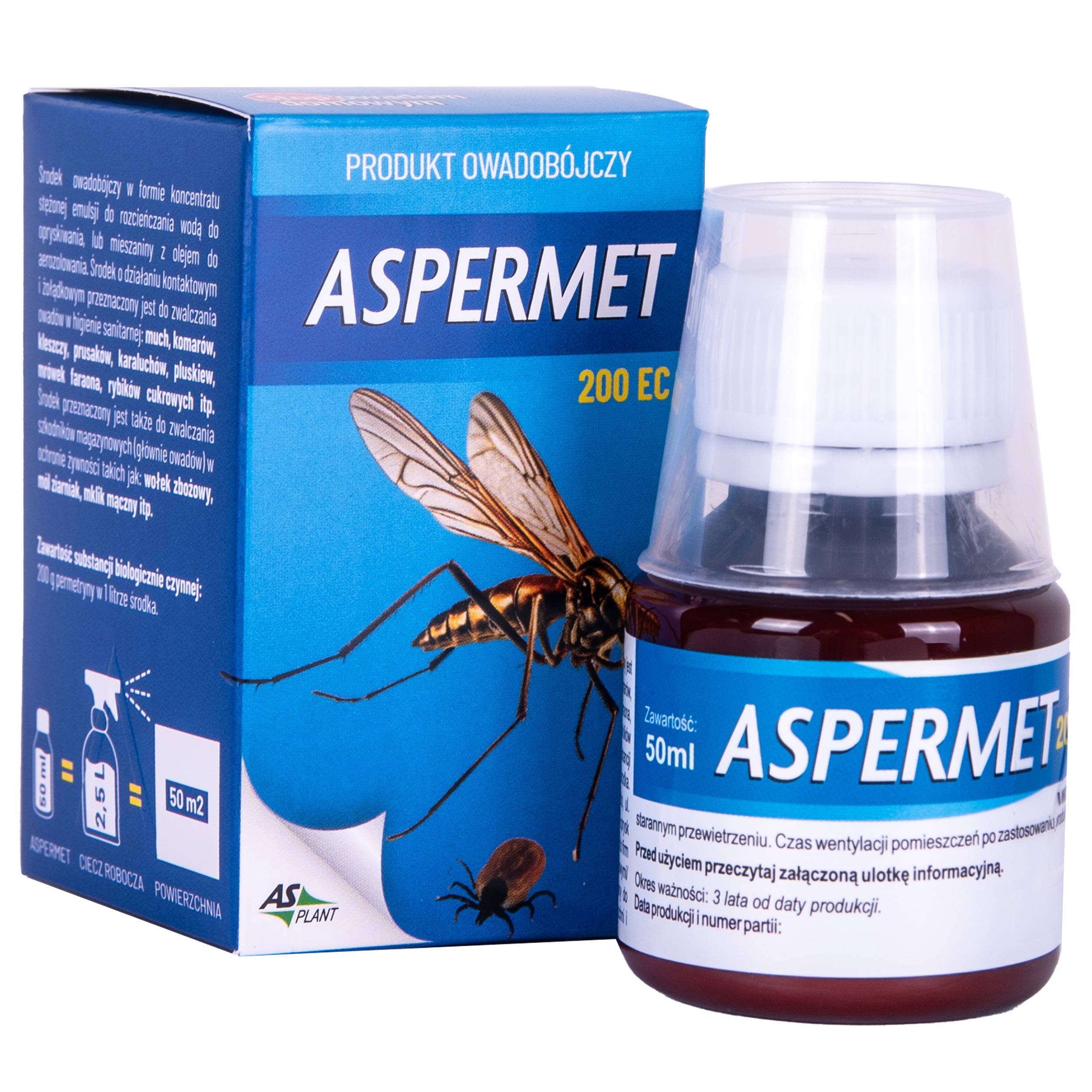 Asplant - Aspermet 200 EC Flüssigkeit gegen Stechmücken, Zecken und Fliegen mit Permethrin 50 ml