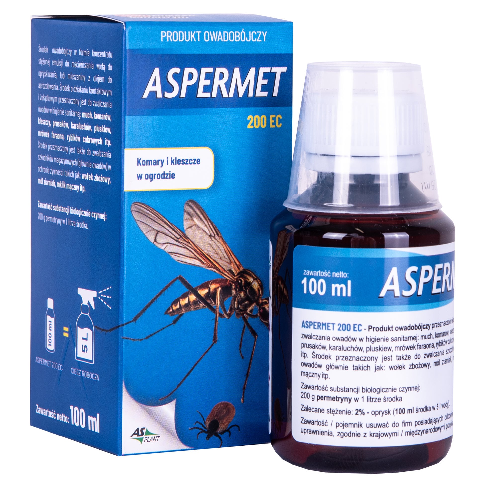 Asplant - Aspermet 200 EC Flüssigkeit gegen Stechmücken, Zecken und Fliegen mit Permethrin 100 ml