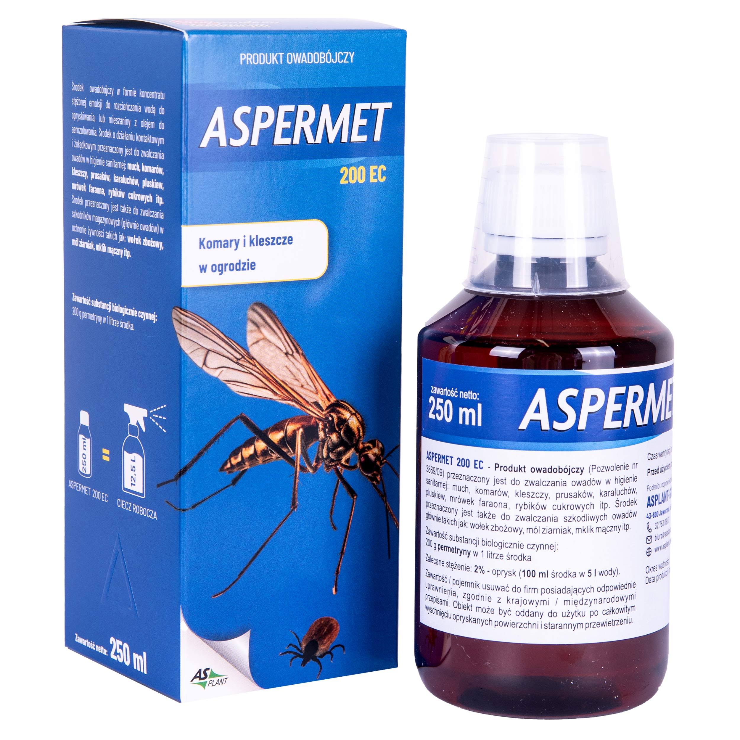 Asplant - Aspermet 200 EC Flüssigkeit gegen Stechmücken, Zecken und Fliegen mit Permethrin 250 ml
