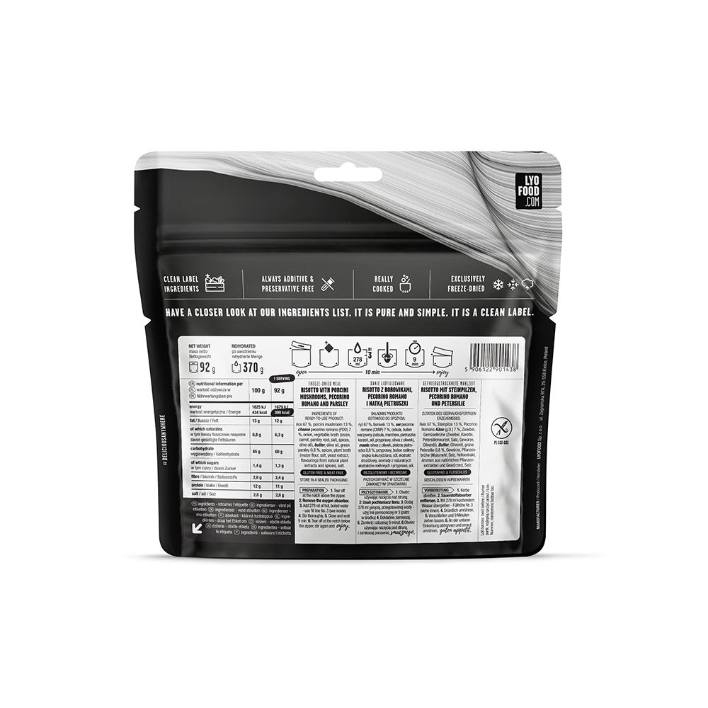 LYOFOOD - Gefriergetrocknete Lebensmittel - Risotto mit Steinpilzen 370 g