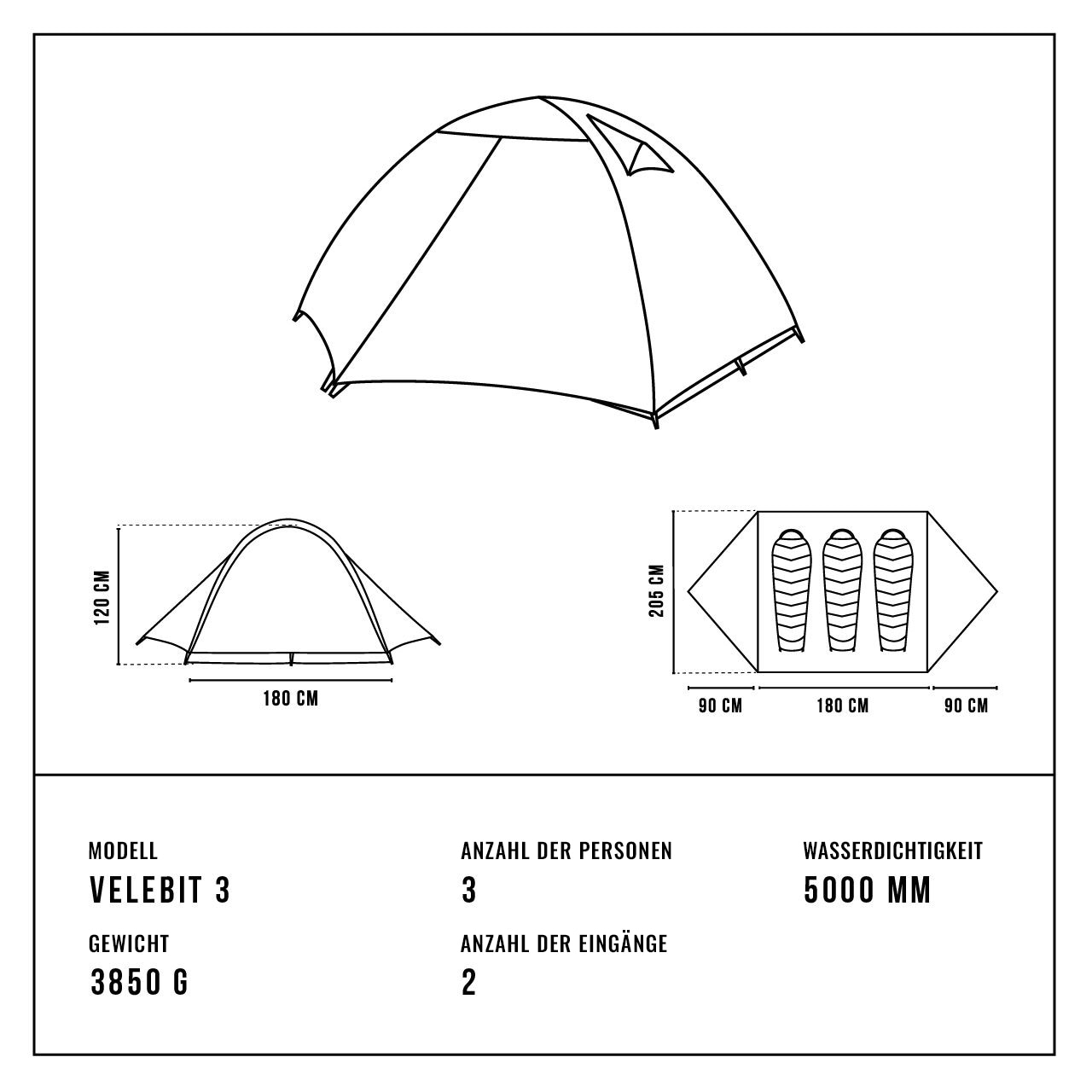 Alpinus - Velebit 3 ALU 3-Personen Zelt - Green