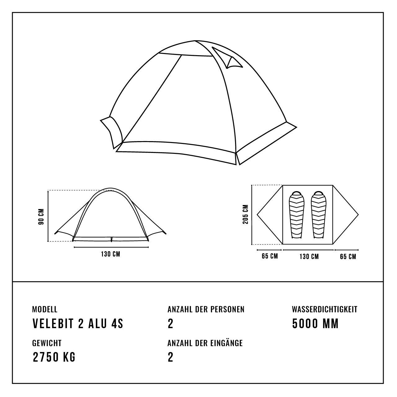 Alpinus - Velebit 2 ALU 4S 2-Personen Zelt - Green