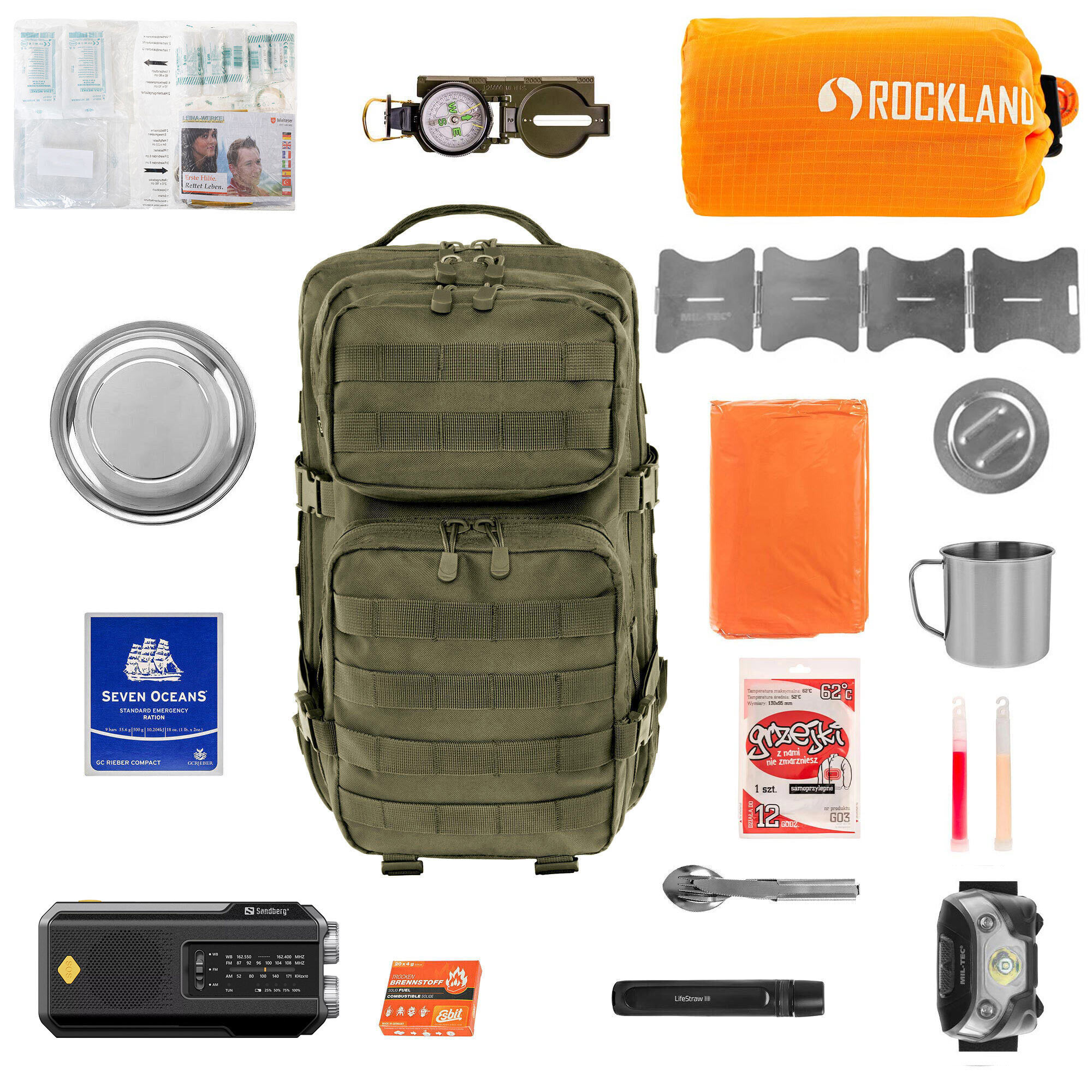 Brandit - US Cooper Notfallrucksack 40 l Olive Large V2 - mit Ausrüstung