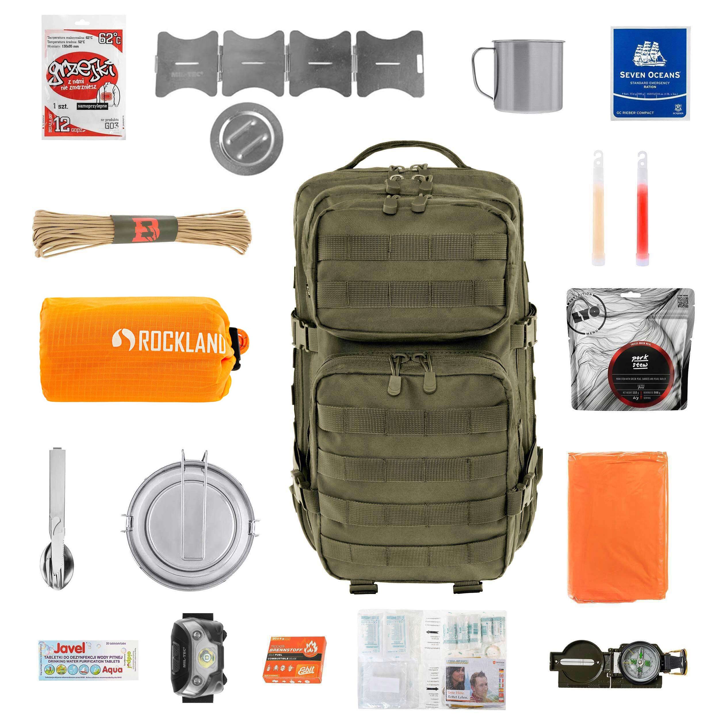 Brandit - US Cooper Notfallrucksack 40 l Olive Medium V2 - mit Ausrüstung