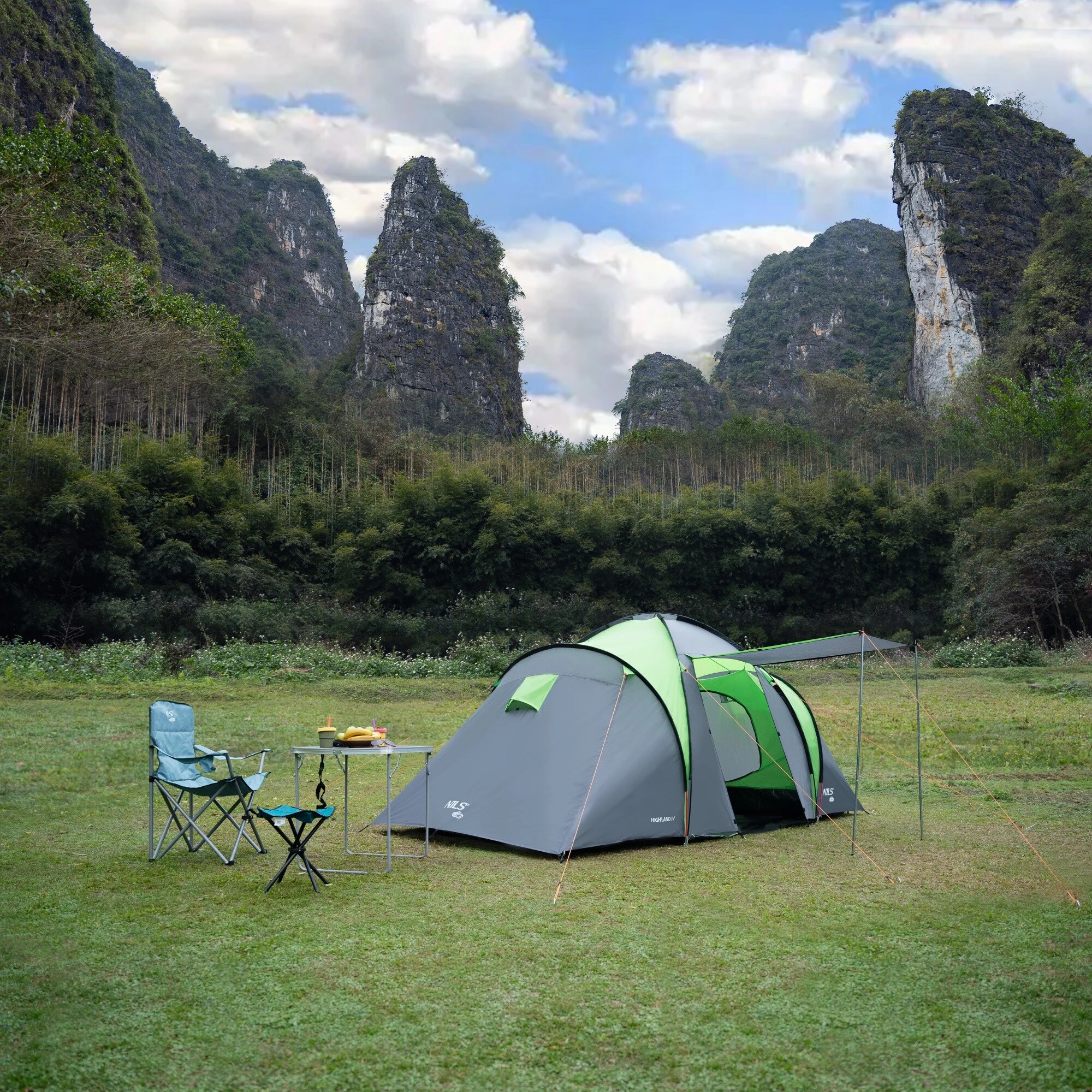 Nils - Camp Highland IV NC6431 - 4-Personen-Zelt - Grün-grau